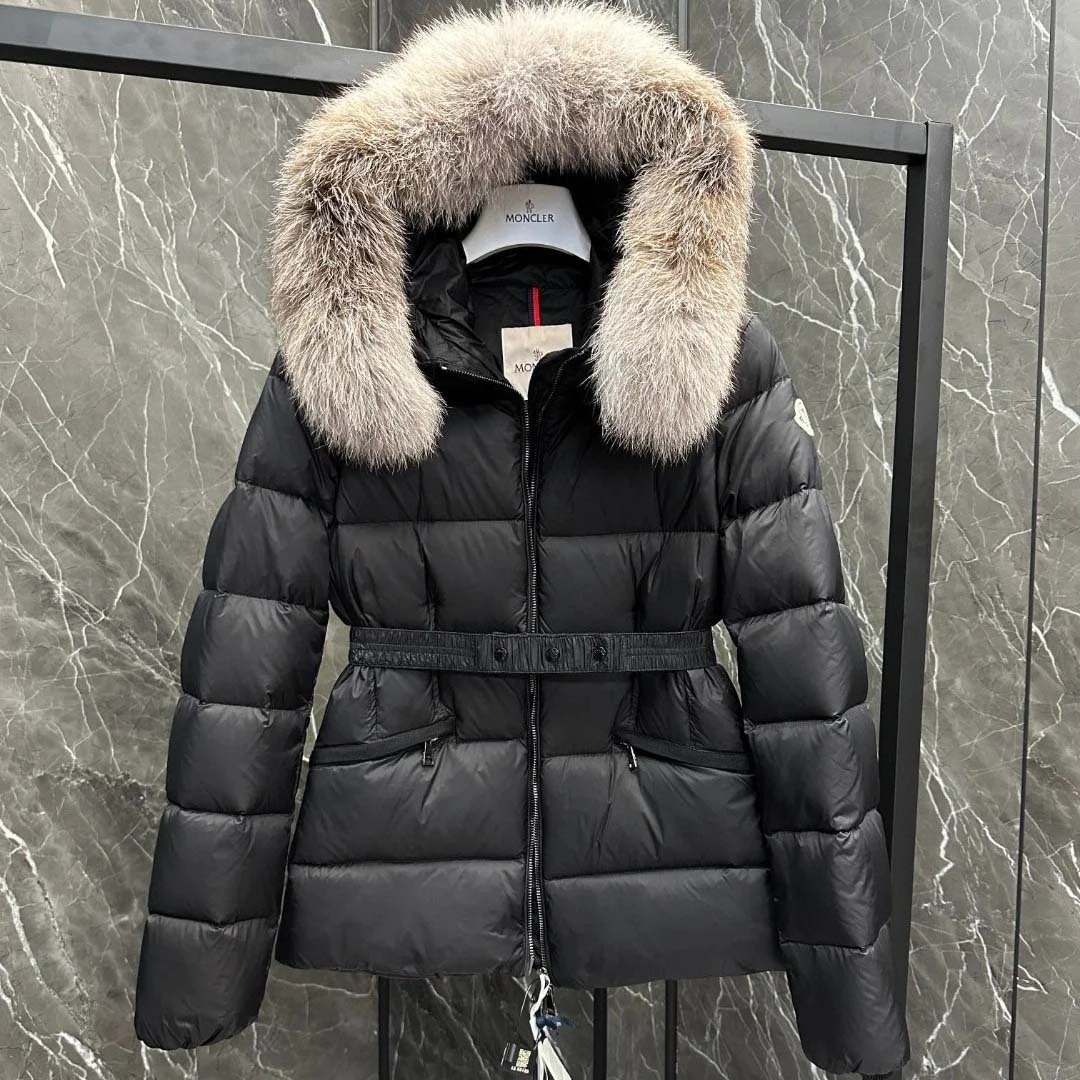 Moncler Belted Puffer Jacket With A Fur-trimmed Hood - DopestKickz