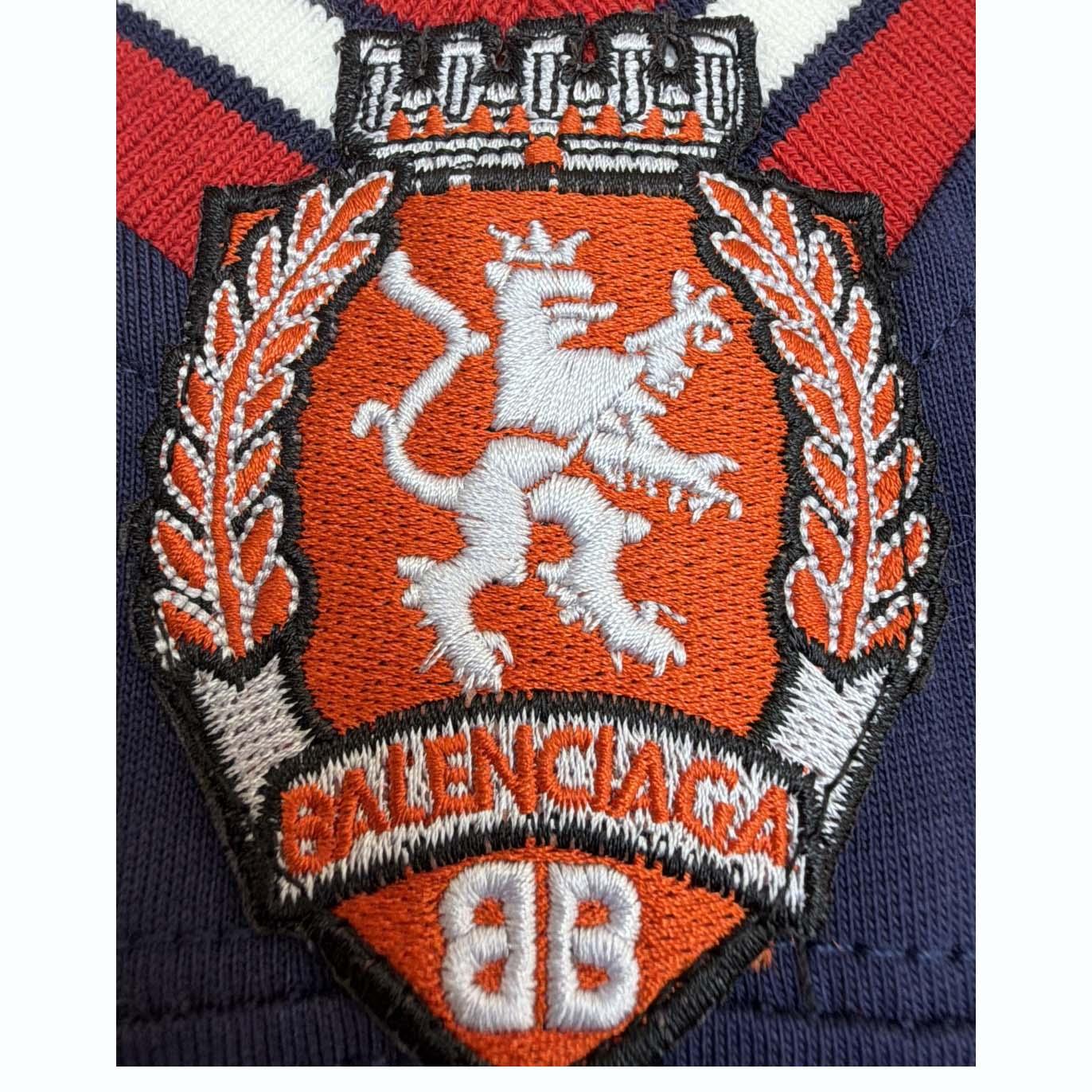 Balenciaga B Football V-Neck T-Shirt Oversized In Dark Navy - DopestKickz