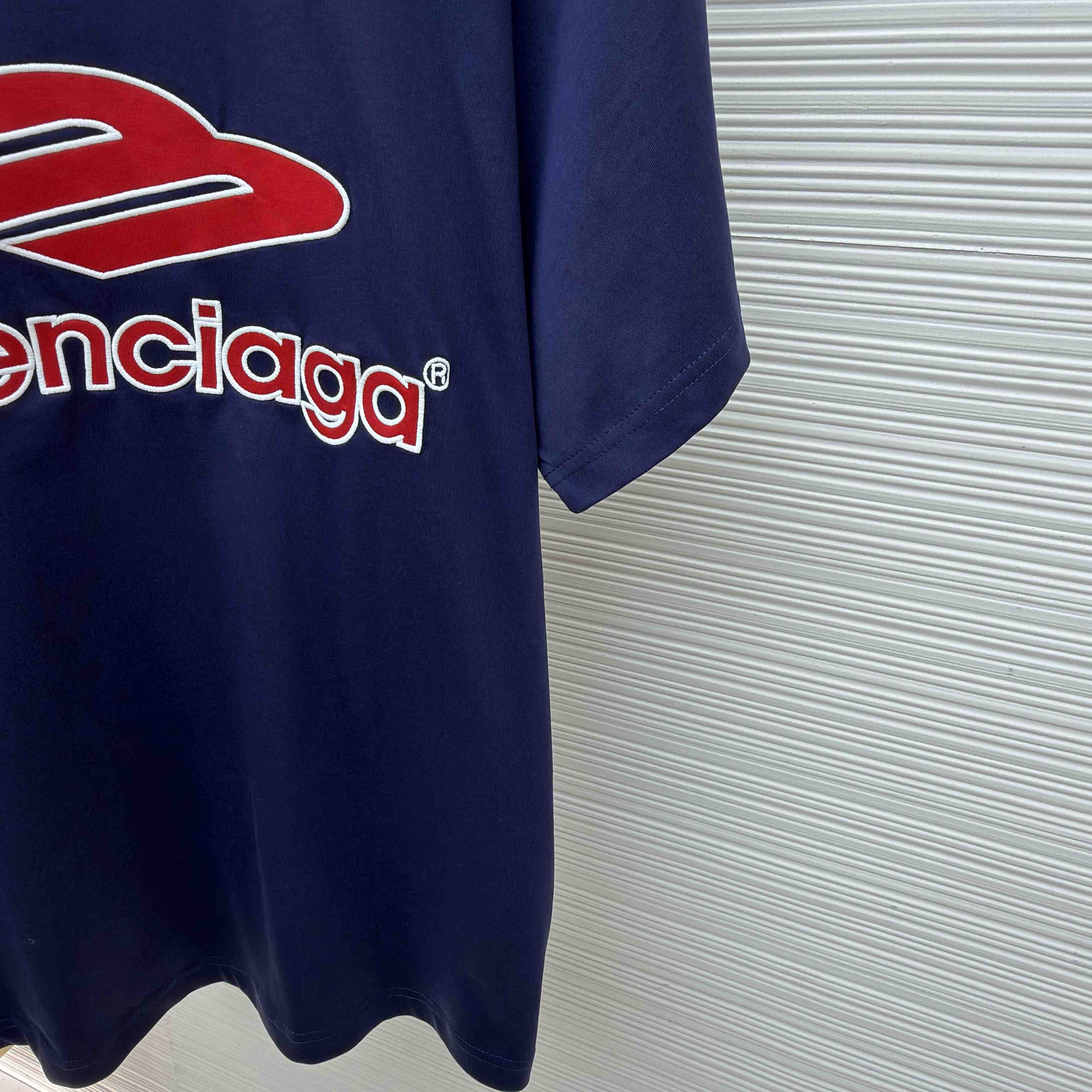 Balenciaga B Football V-Neck T-Shirt Oversized In Dark Navy - DopestKickz