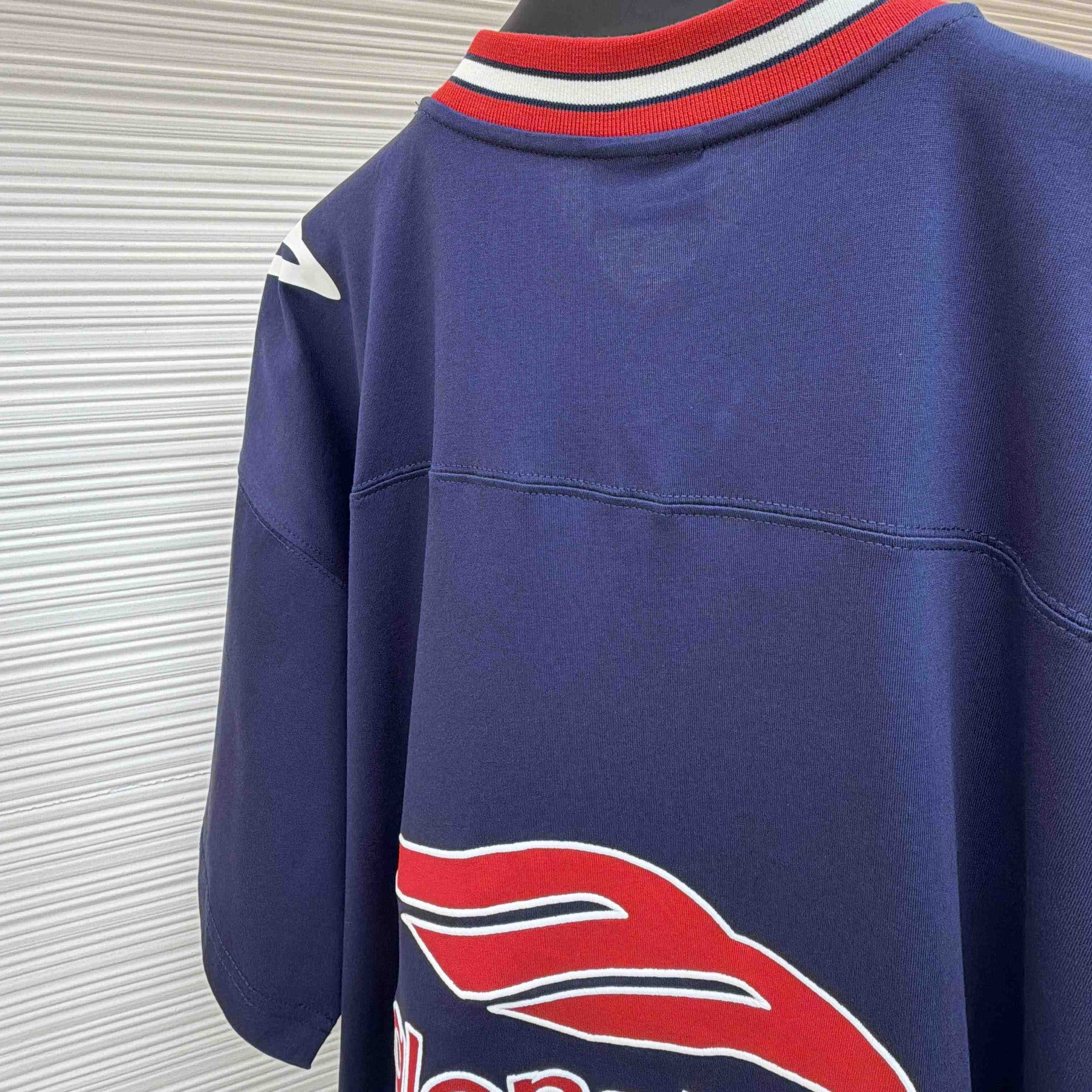 Balenciaga B Football V-Neck T-Shirt Oversized In Dark Navy - DopestKickz