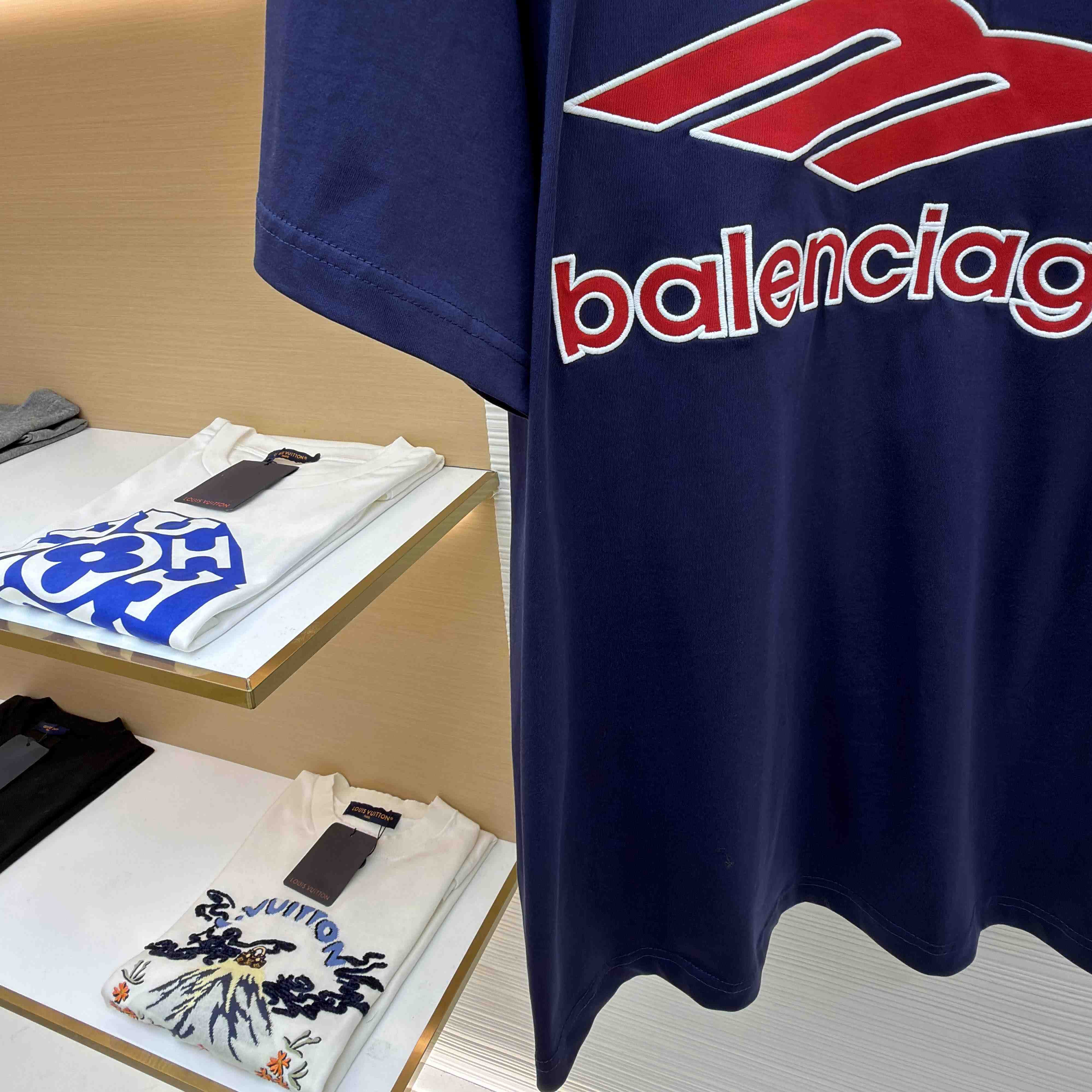 Balenciaga B Football V-Neck T-Shirt Oversized In Dark Navy - DopestKickz