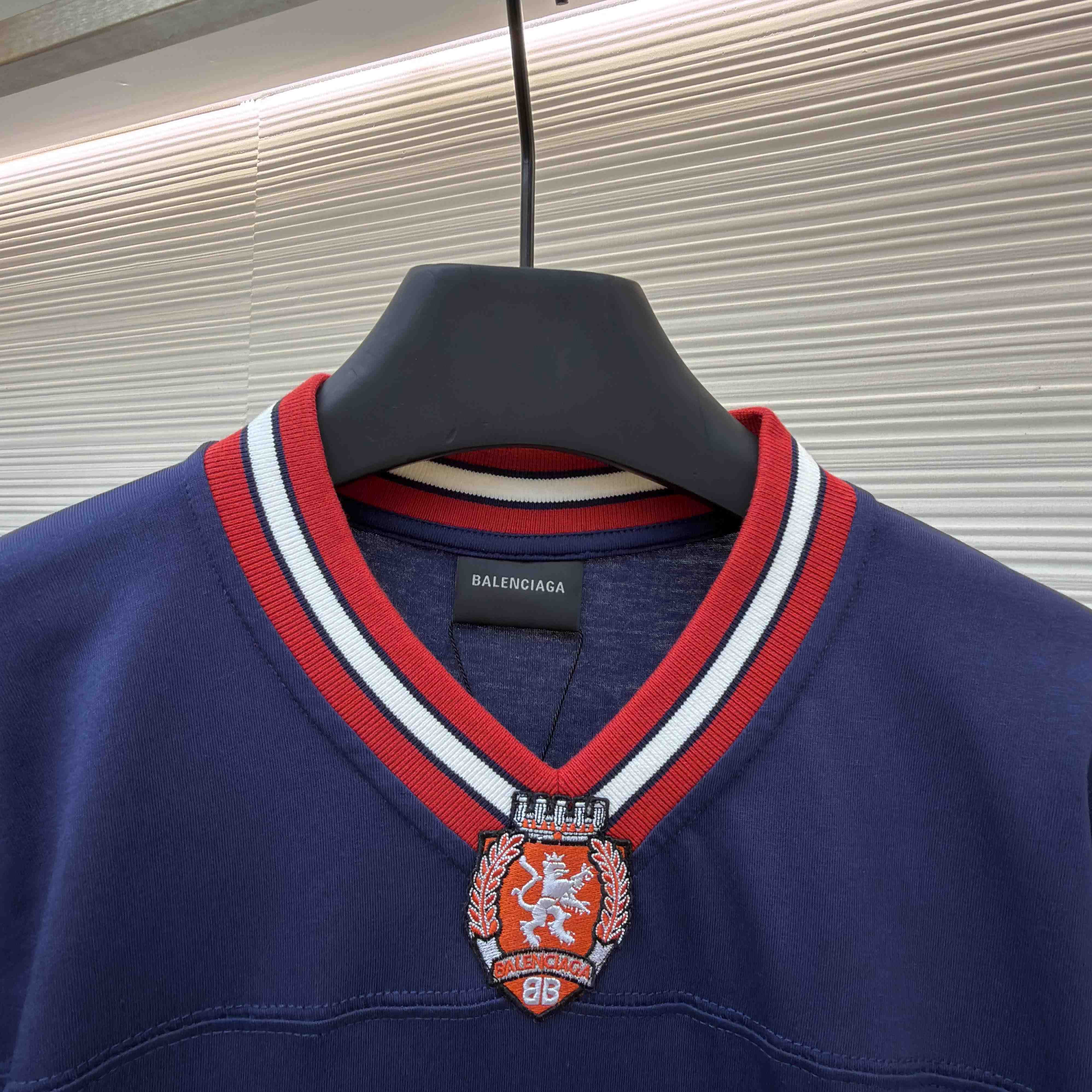 Balenciaga B Football V-Neck T-Shirt Oversized In Dark Navy - DopestKickz