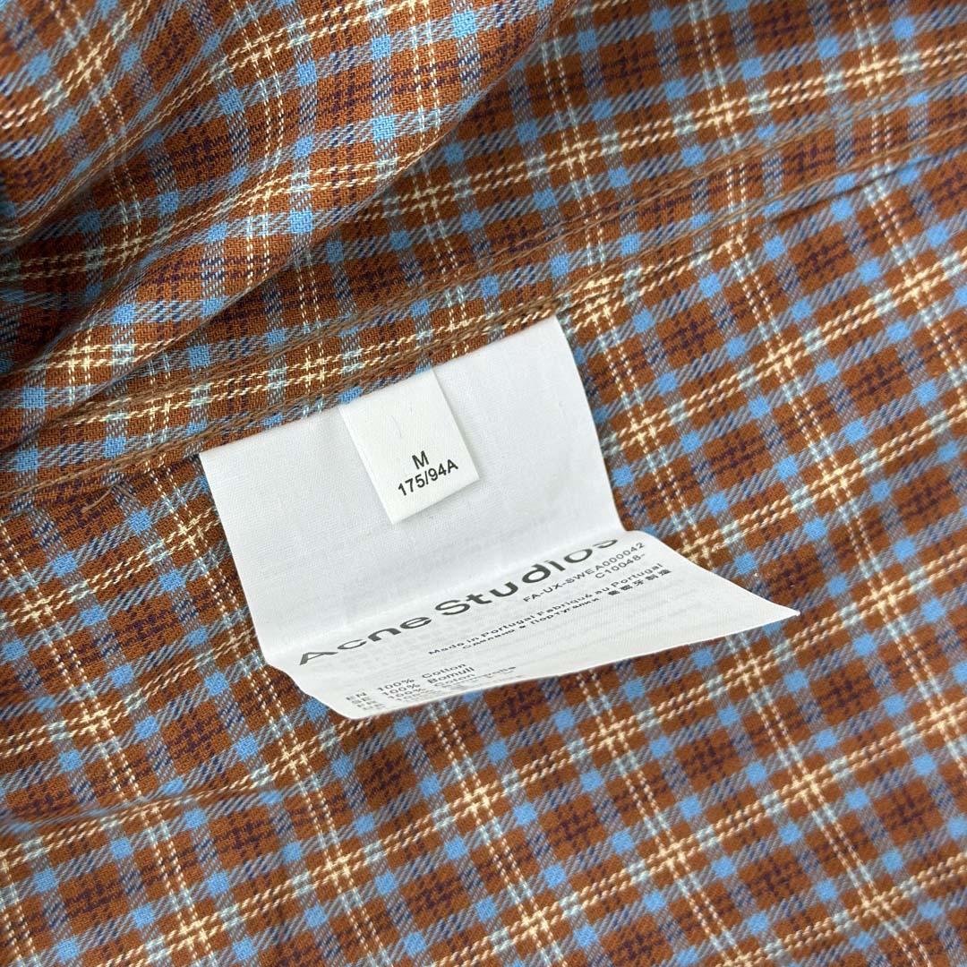 Acne Studios Brown Relaxed Checked Flannel Shirt with Striped Arm Panel - DopestKickz