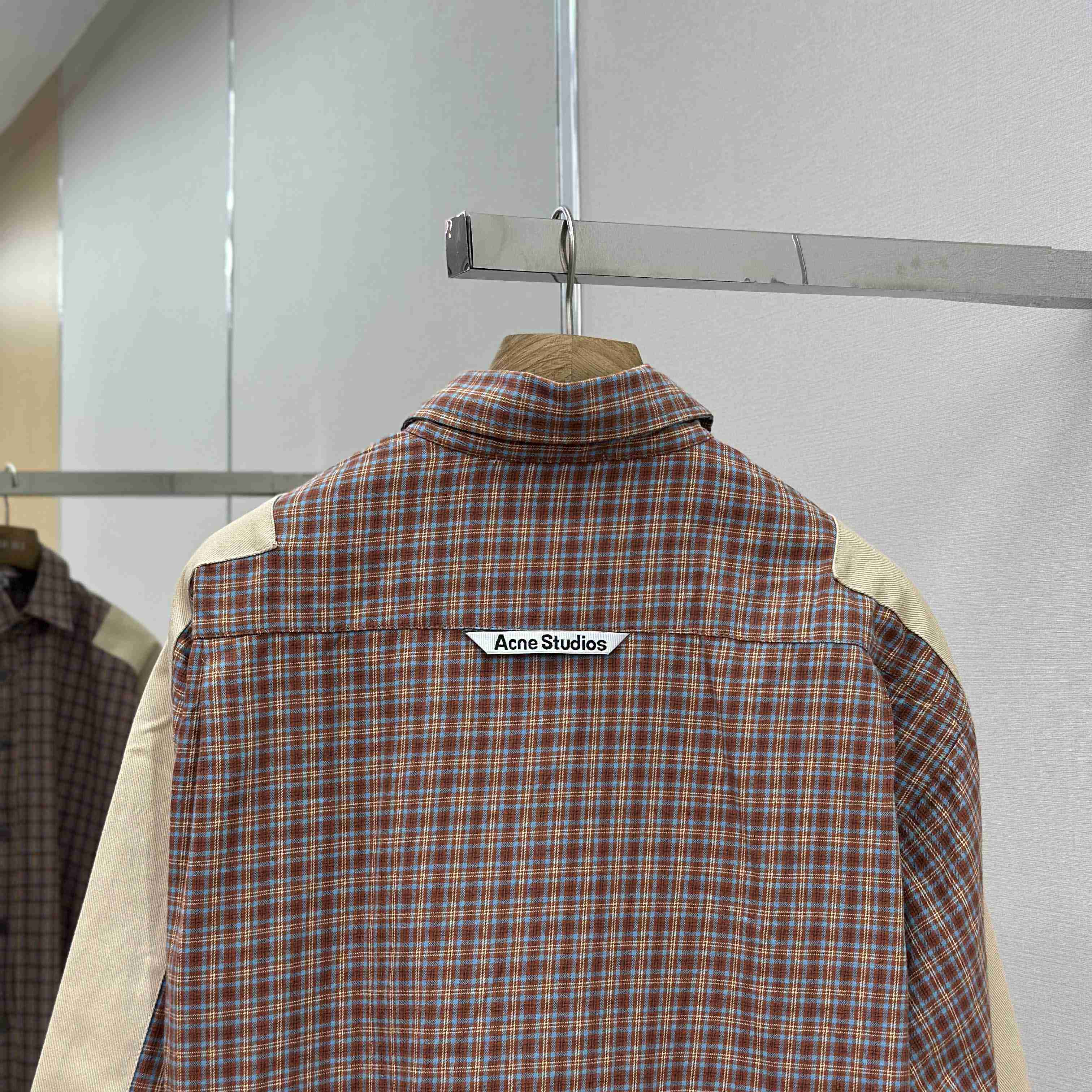 Acne Studios Brown Relaxed Checked Flannel Shirt with Striped Arm Panel - DopestKickz