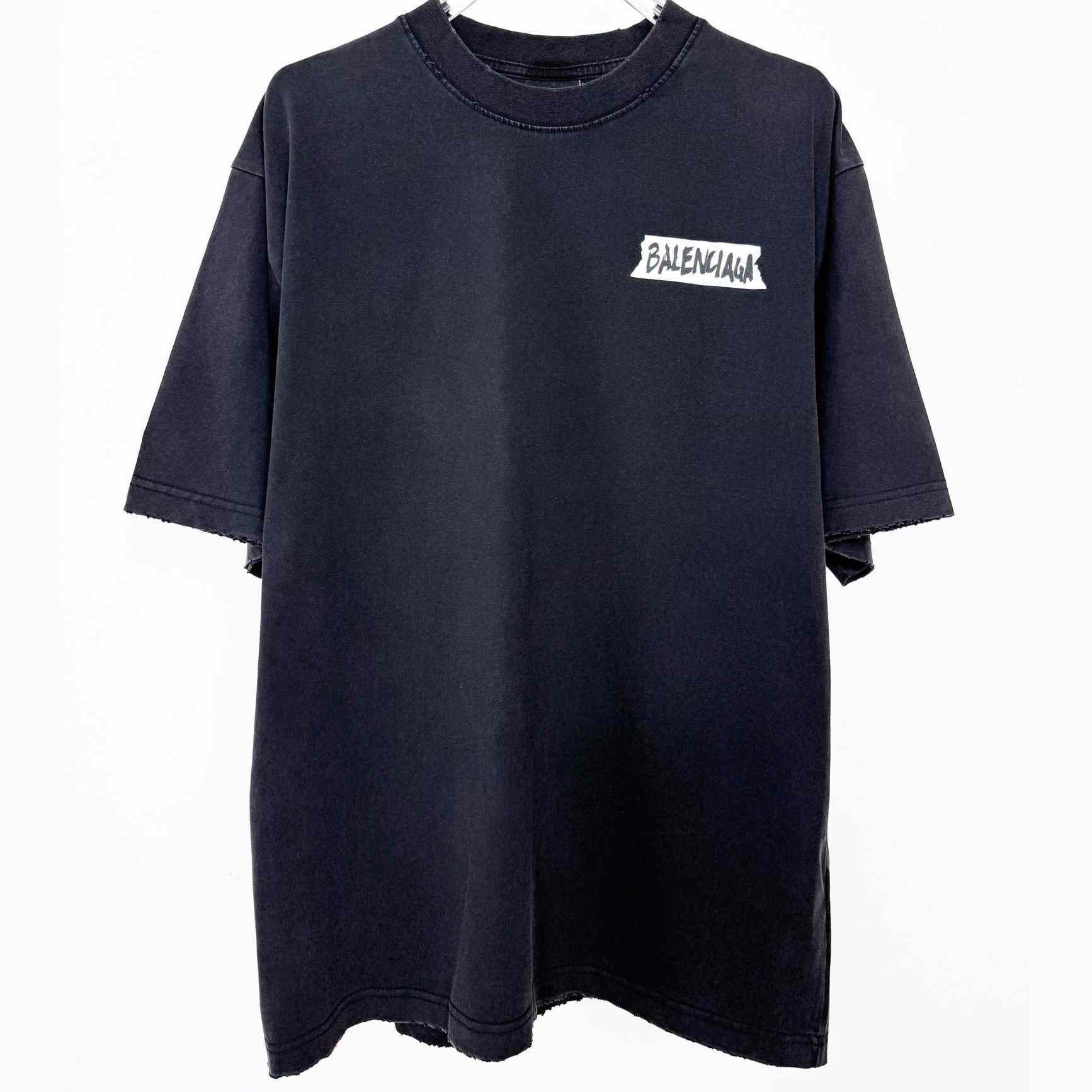 Balenciaga Masking Tape T-Shirt Medium Fit In Faded Black  - DopestKickz