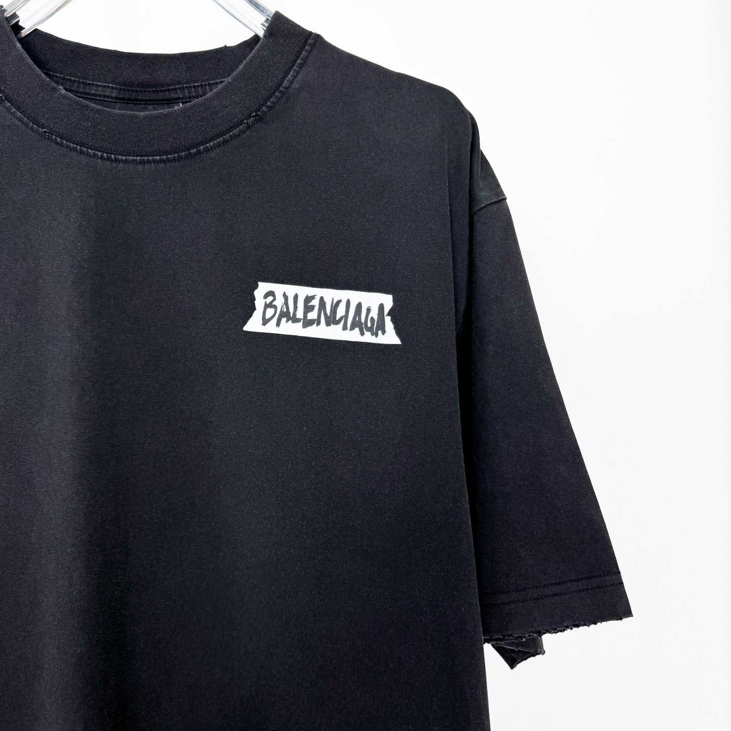 Balenciaga Masking Tape T-Shirt Medium Fit In Faded Black  - DopestKickz