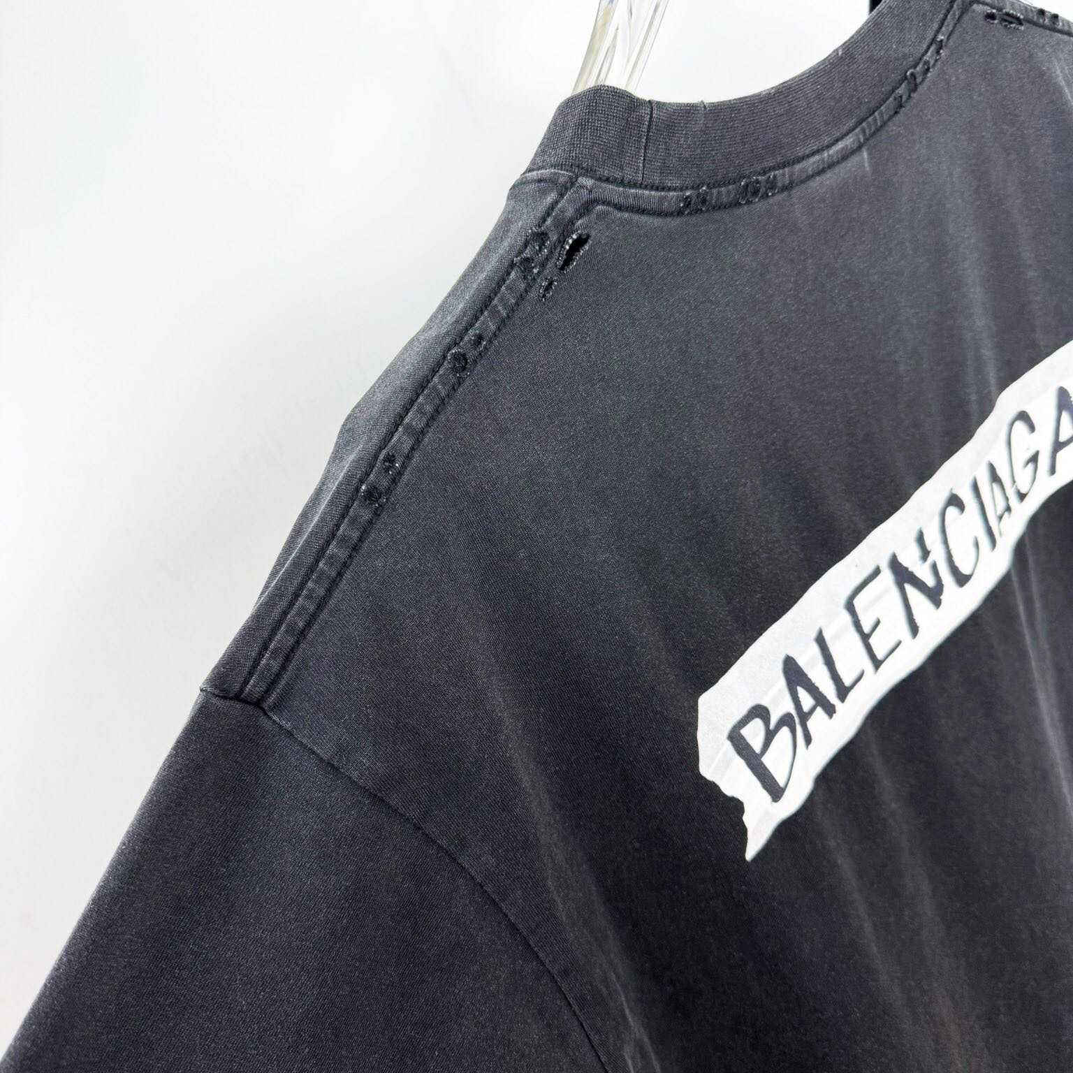 Balenciaga Masking Tape T-Shirt Medium Fit In Faded Black  - DopestKickz