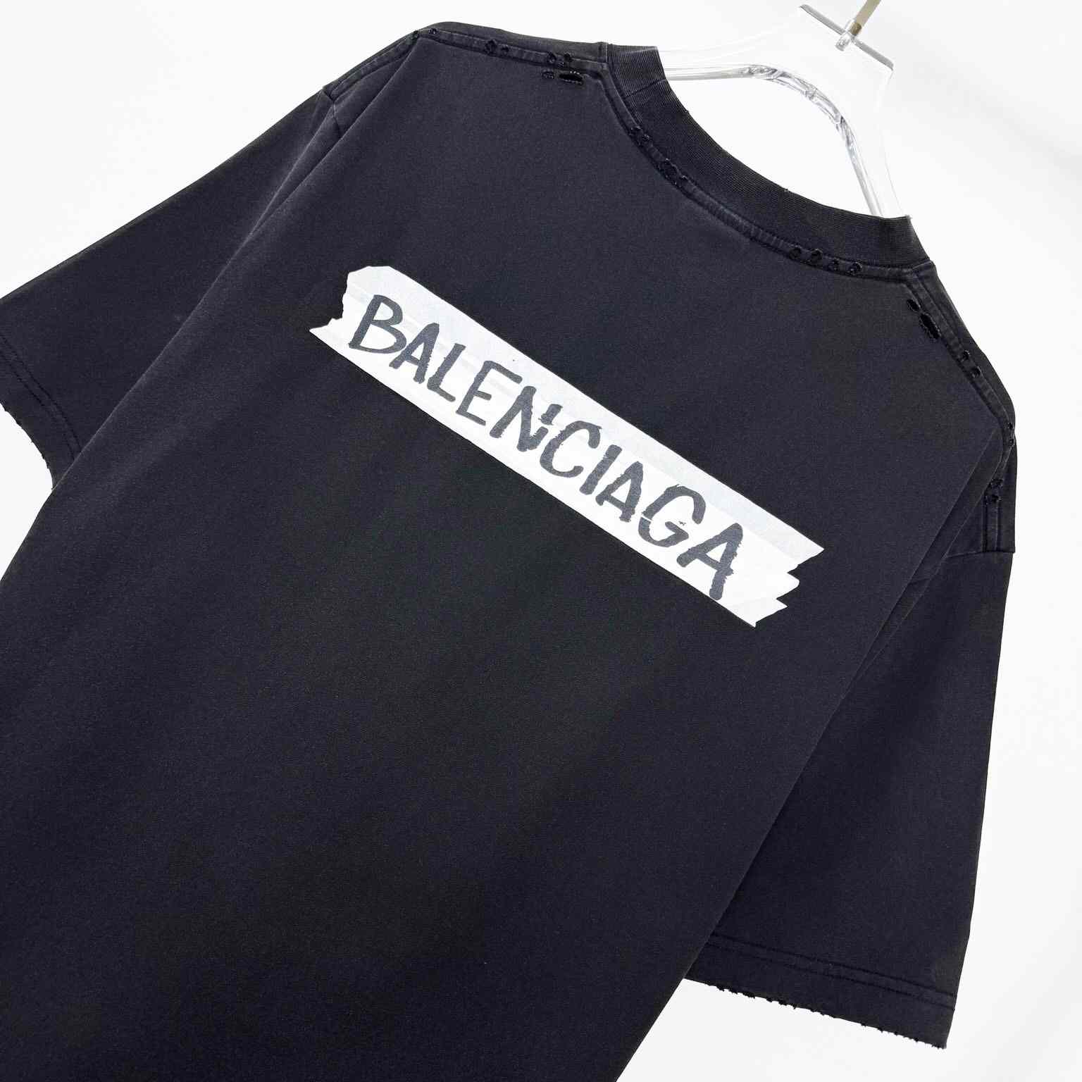 Balenciaga Masking Tape T-Shirt Medium Fit In Faded Black  - DopestKickz