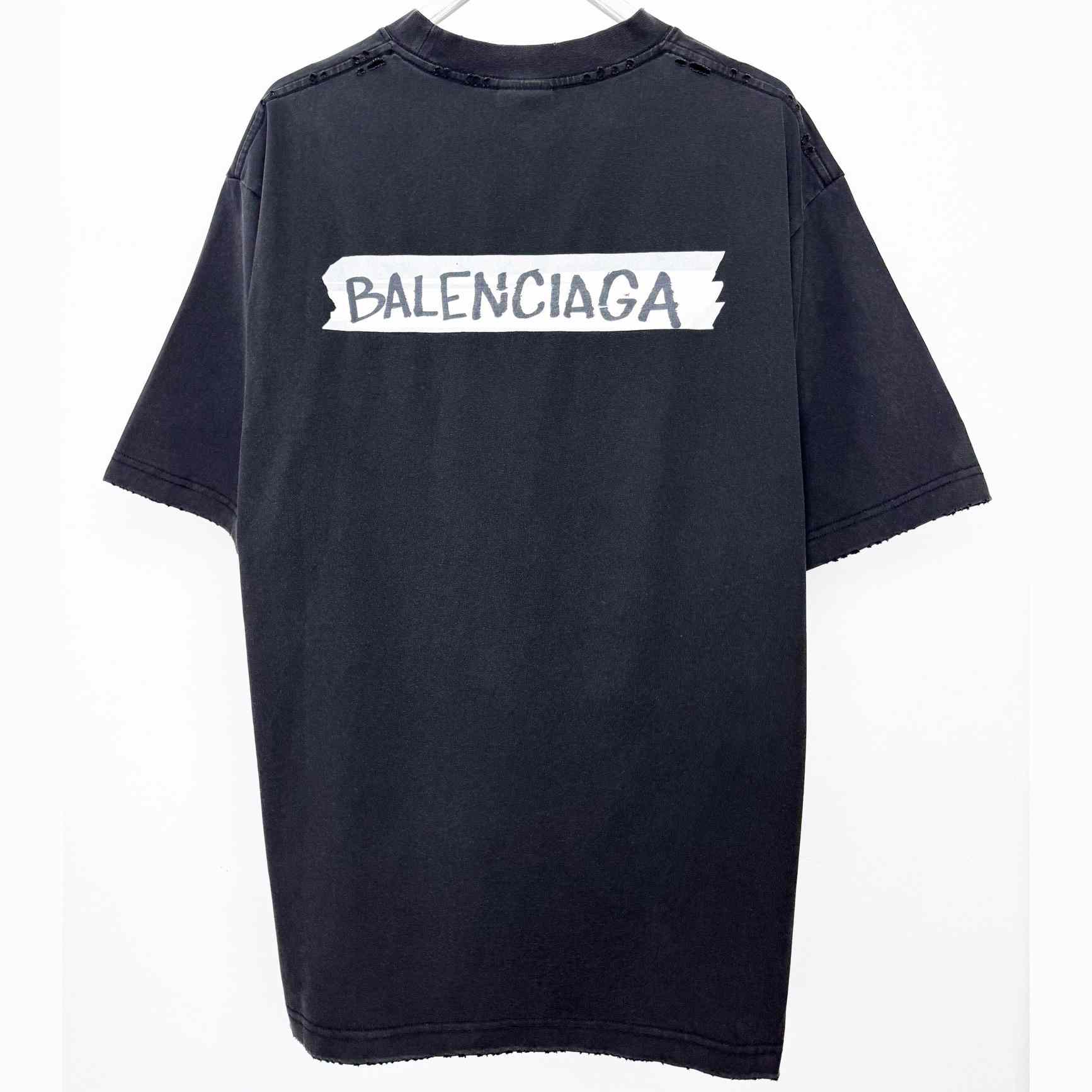 Balenciaga Masking Tape T-Shirt Medium Fit In Faded Black  - DopestKickz
