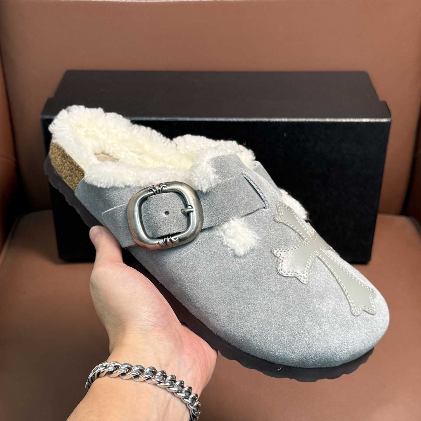 Chrome Hearts Birkenstock Boston Suede Sandals  - DopestKickz