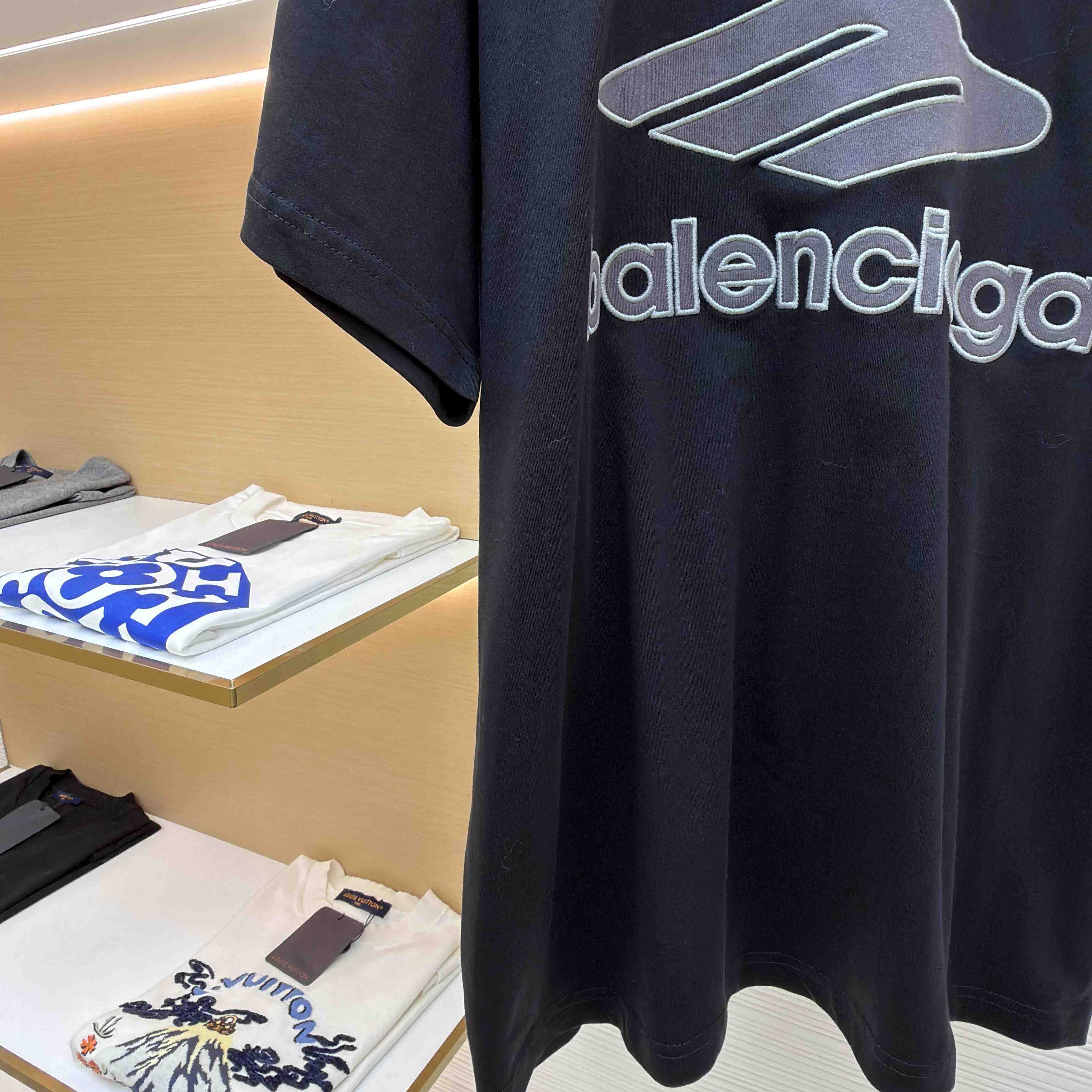 Balenciaga B Football V-Neck T-Shirt Oversized In Black - DopestKickz