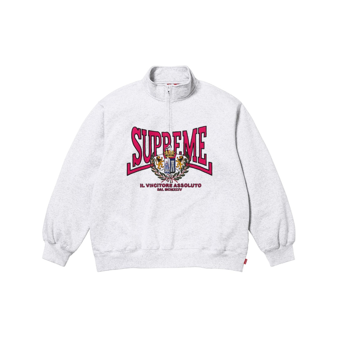 Supreme Crest Appliqué Half Zip Pullover 'Ash Grey' - DopestKickz
