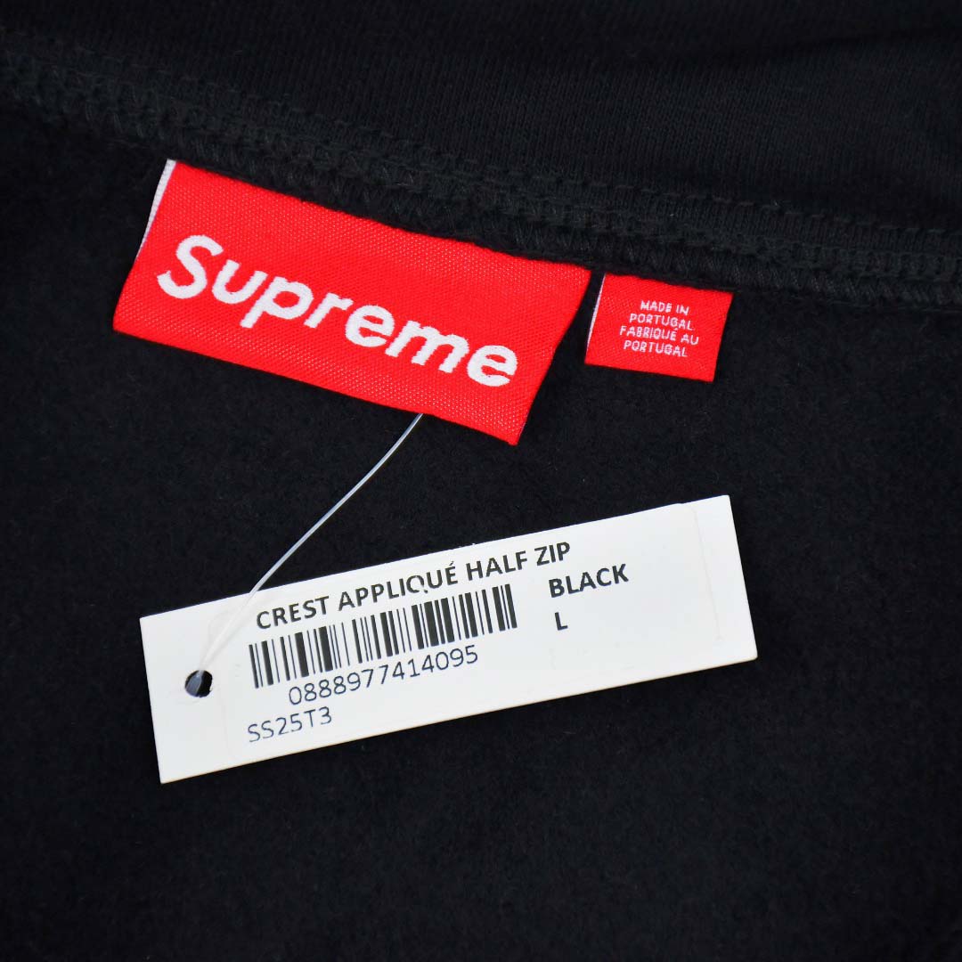 Supreme Crest Appliqué Half Zip Pullover 'Black' - DopestKickz