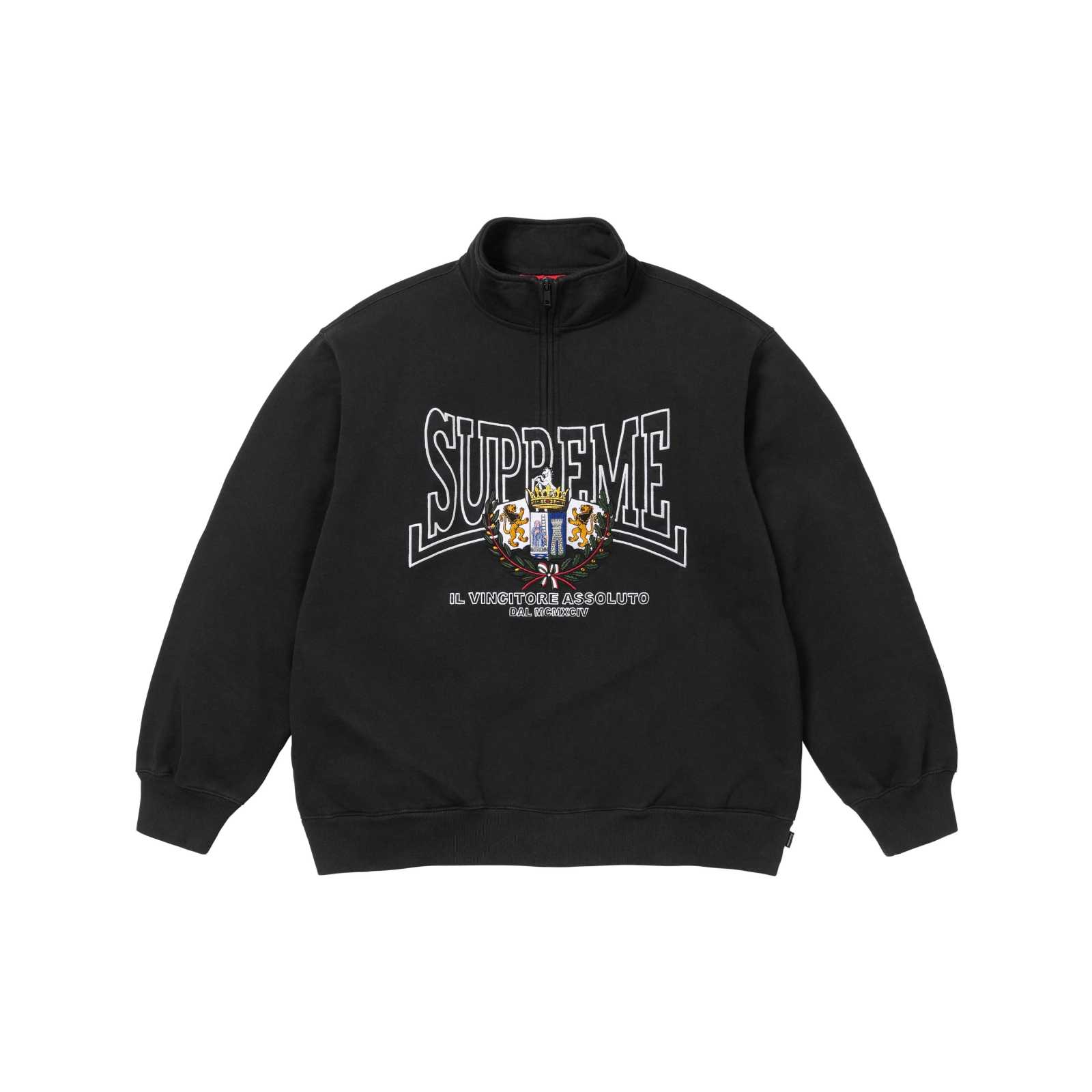 Supreme Crest Appliqué Half Zip Pullover 'Black' - DopestKickz