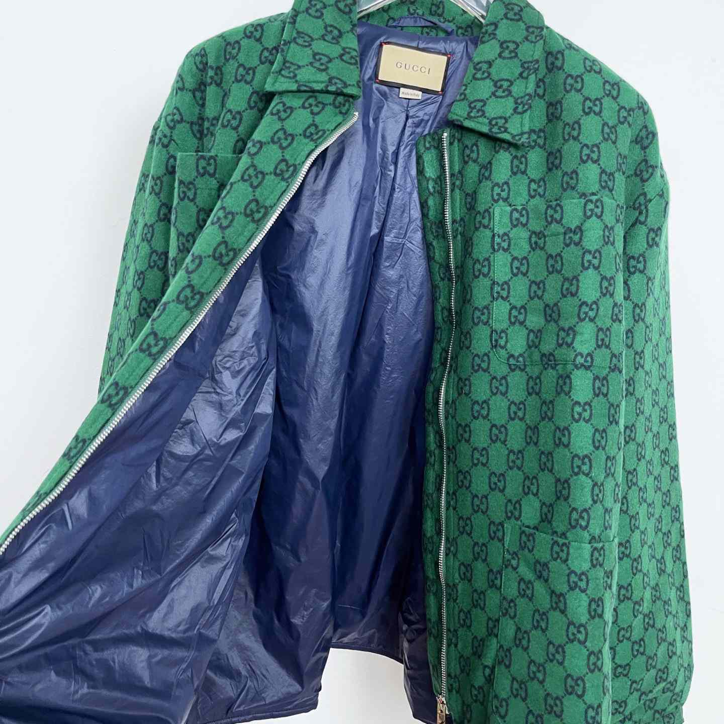 Gucci Green Gg Wool Flannel Padded Overshirt - DopestKickz