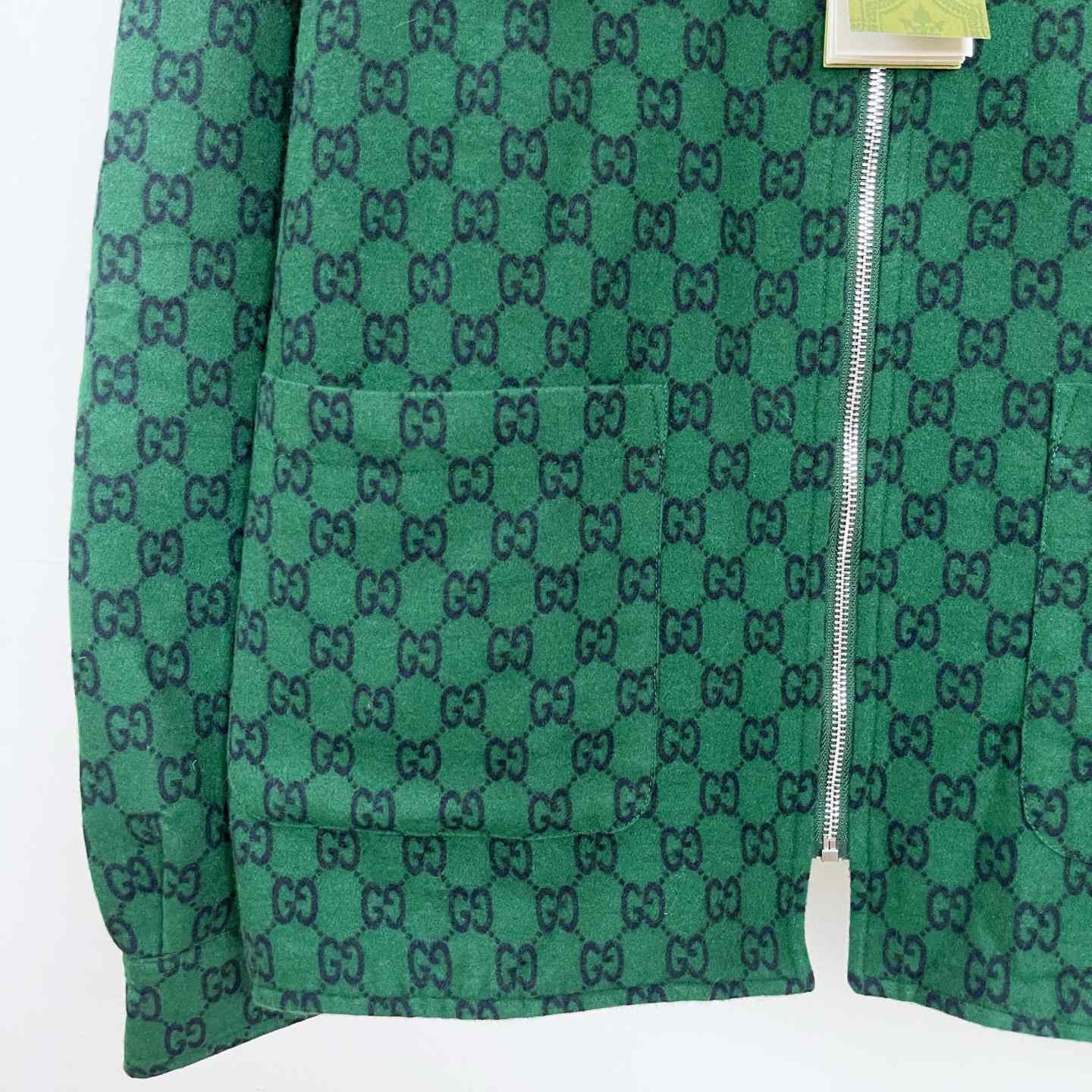 Gucci Green Gg Wool Flannel Padded Overshirt - DopestKickz