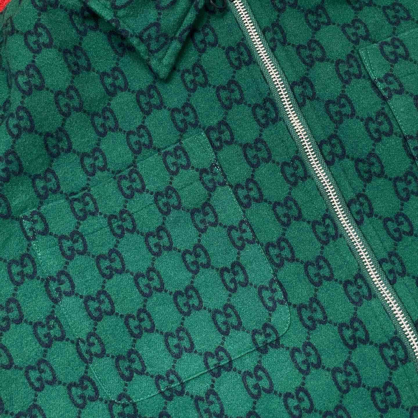 Gucci Green Gg Wool Flannel Padded Overshirt - DopestKickz