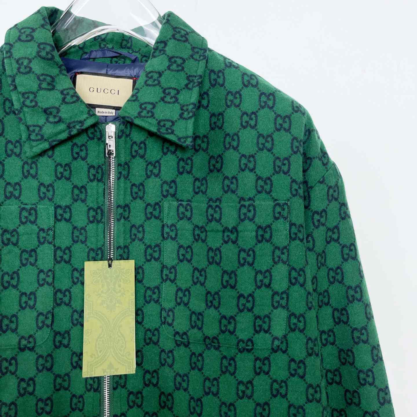 Gucci Green Gg Wool Flannel Padded Overshirt - DopestKickz