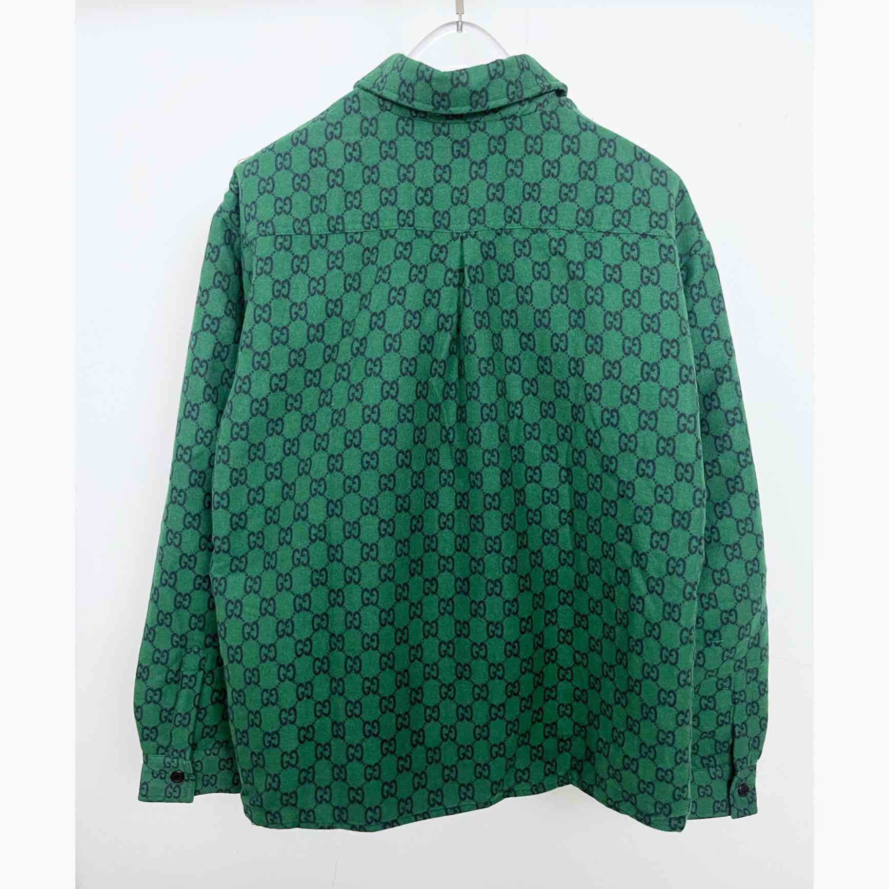 Gucci Green Gg Wool Flannel Padded Overshirt - DopestKickz