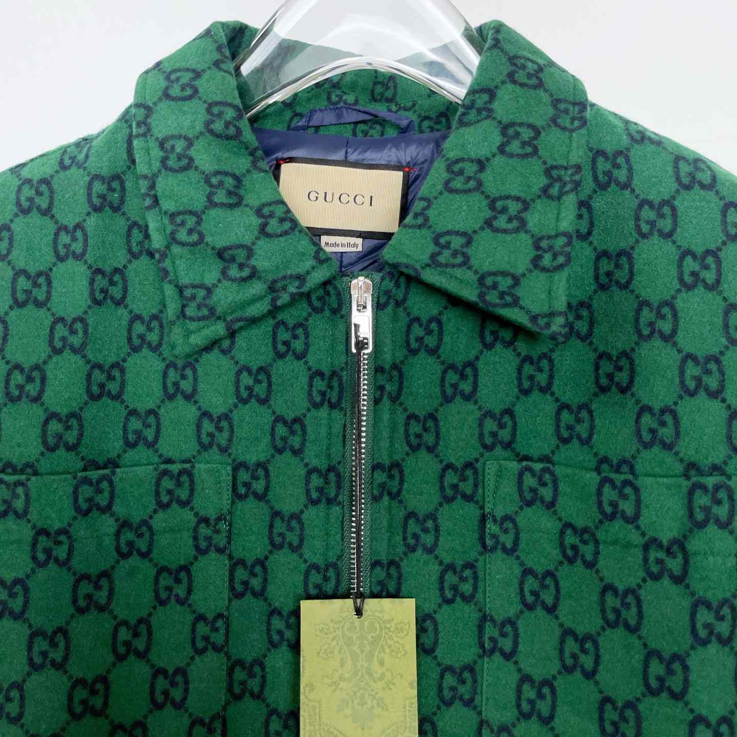 Gucci Green Gg Wool Flannel Padded Overshirt - DopestKickz