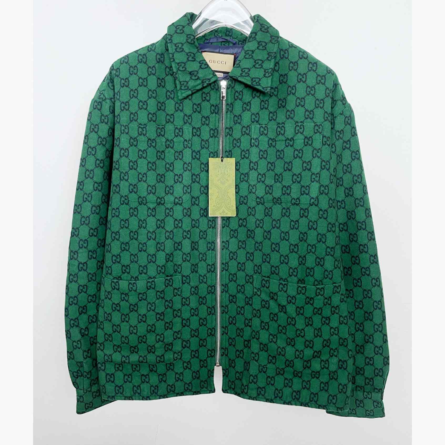 Gucci Green Gg Wool Flannel Padded Overshirt - DopestKickz