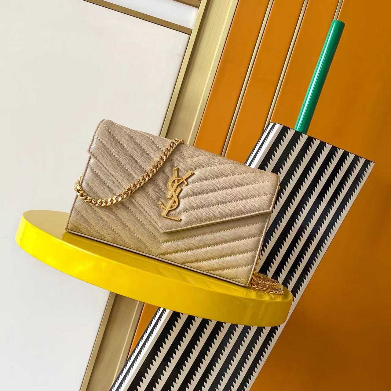 Saint Laurent Cassandre Chain Wallet In Lambskin (22.5x14x4cm) - DopestKickz