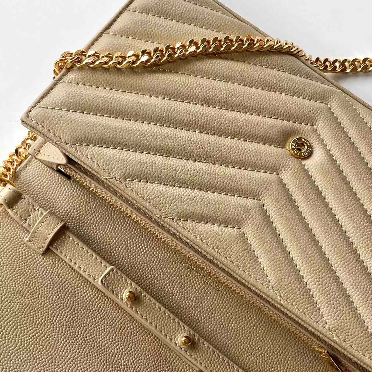 Saint Laurent Cassandre Chain Wallet In Lambskin (22.5x14x4cm) - DopestKickz