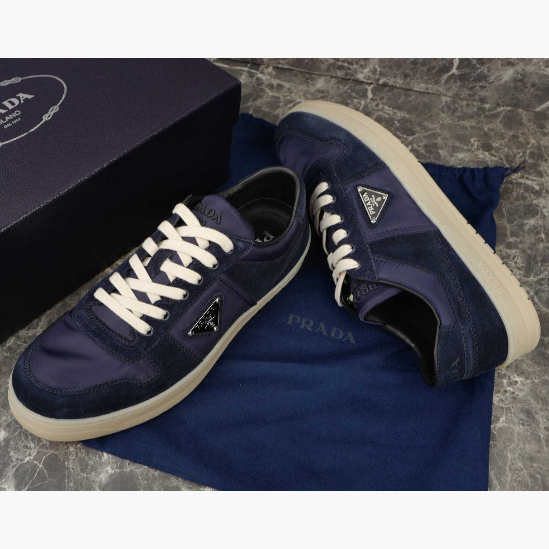 Prada Downtown Re-Nylon And Suede Sneakers - DopestKickz