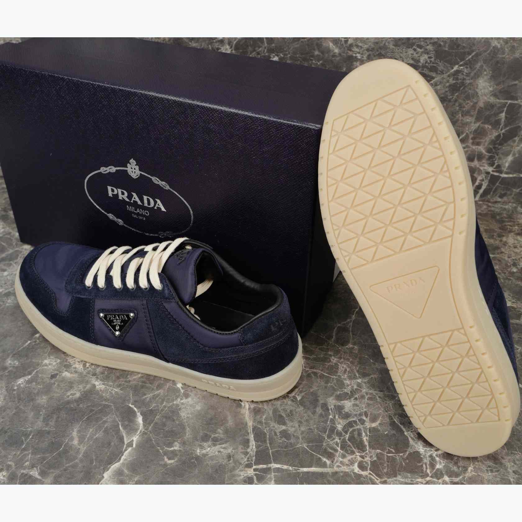 Prada Downtown Re-Nylon And Suede Sneakers - DopestKickz