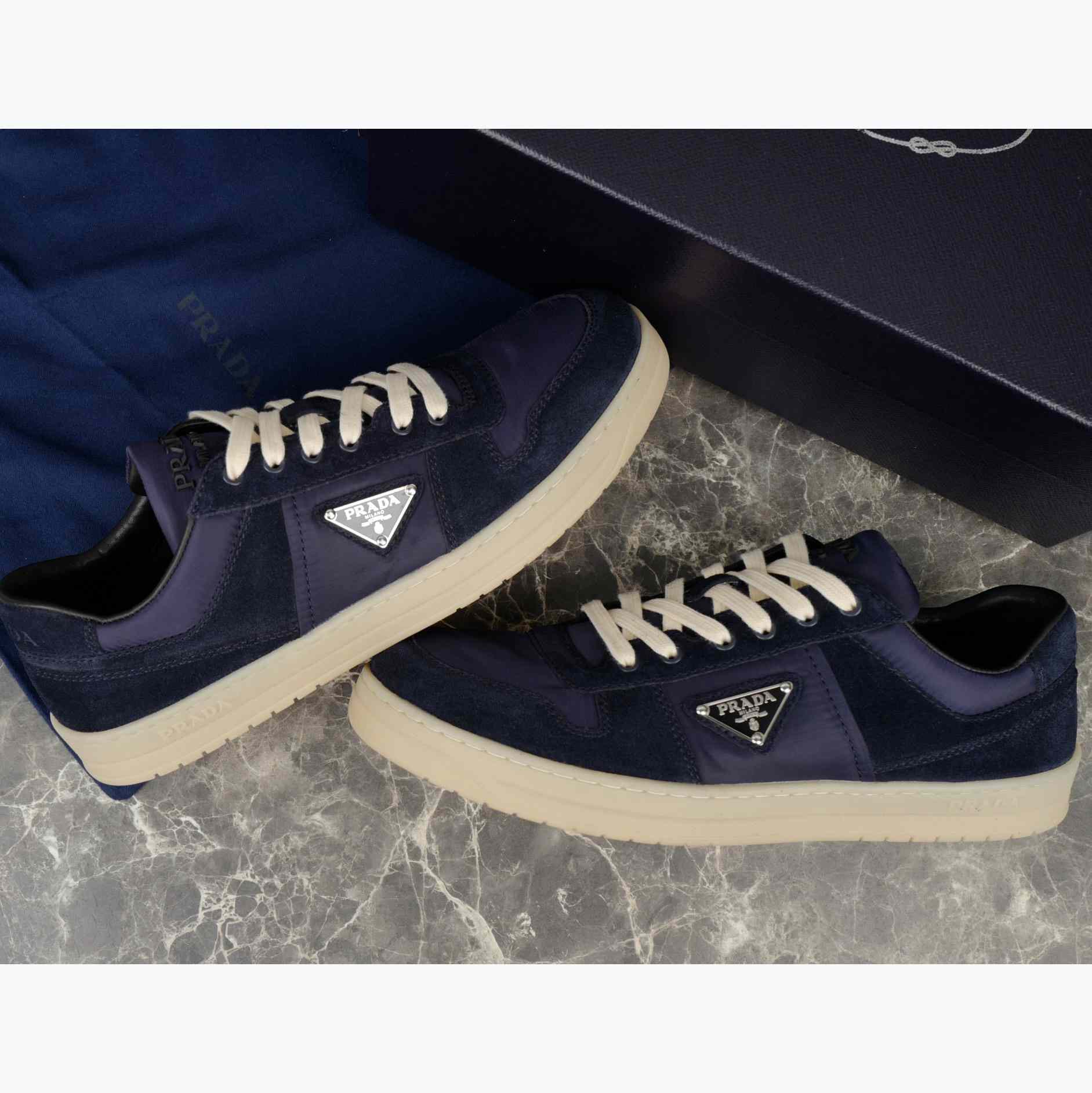 Prada Downtown Re-Nylon And Suede Sneakers - DopestKickz