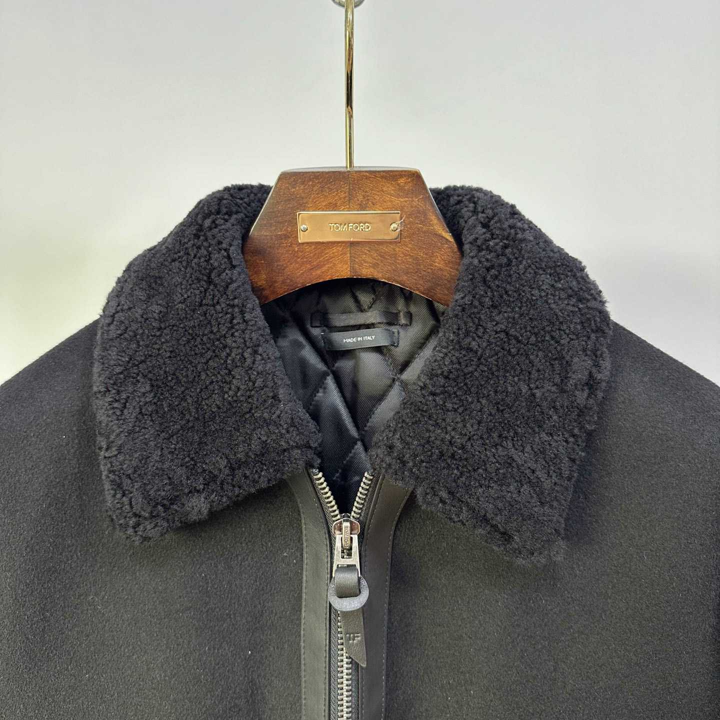 Tom Ford Black Shearling And Leather-trimmed Wool-blend Bomber Jacket - DopestKickz