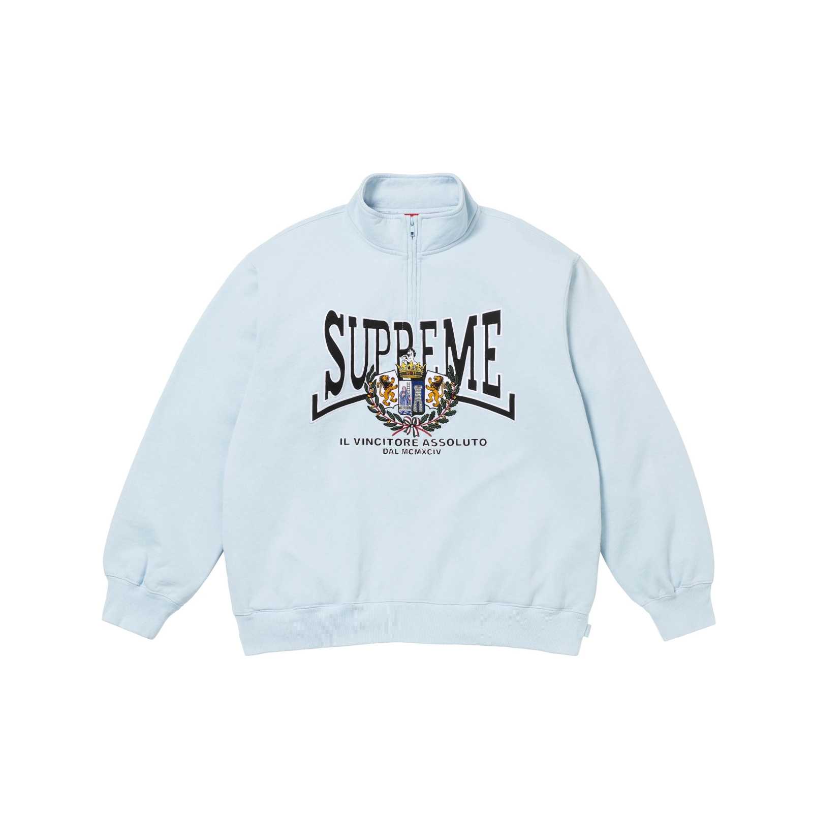 Supreme Crest Appliqué Half Zip Pullover 'Blue' - DopestKickz