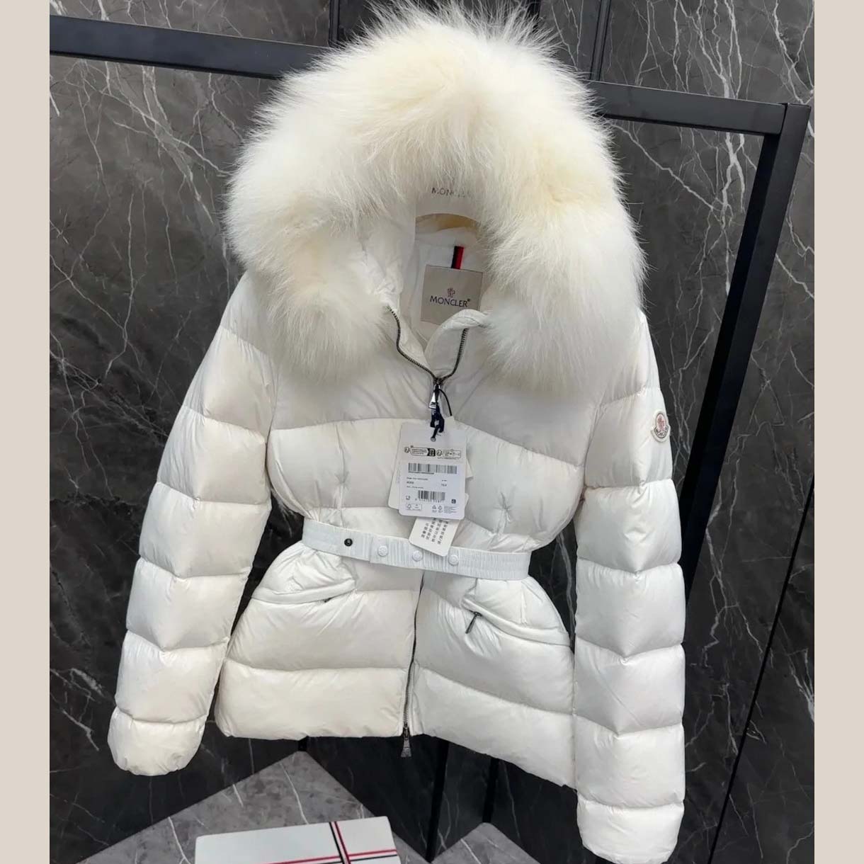 Moncler Belted Puffer Jacket With A Fur-trimmed Hood - DopestKickz