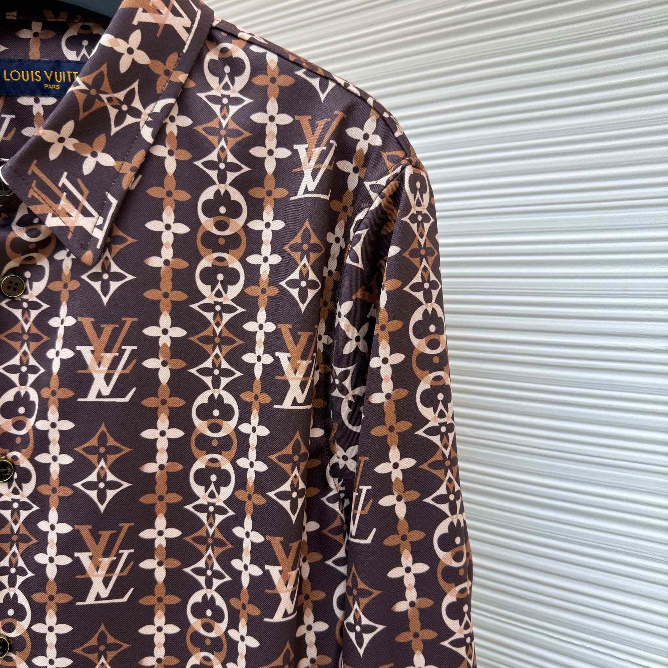 Louis Vuitton Monogram Printed Long-Sleeved Silk Shirt   1AJUOR - DopestKickz