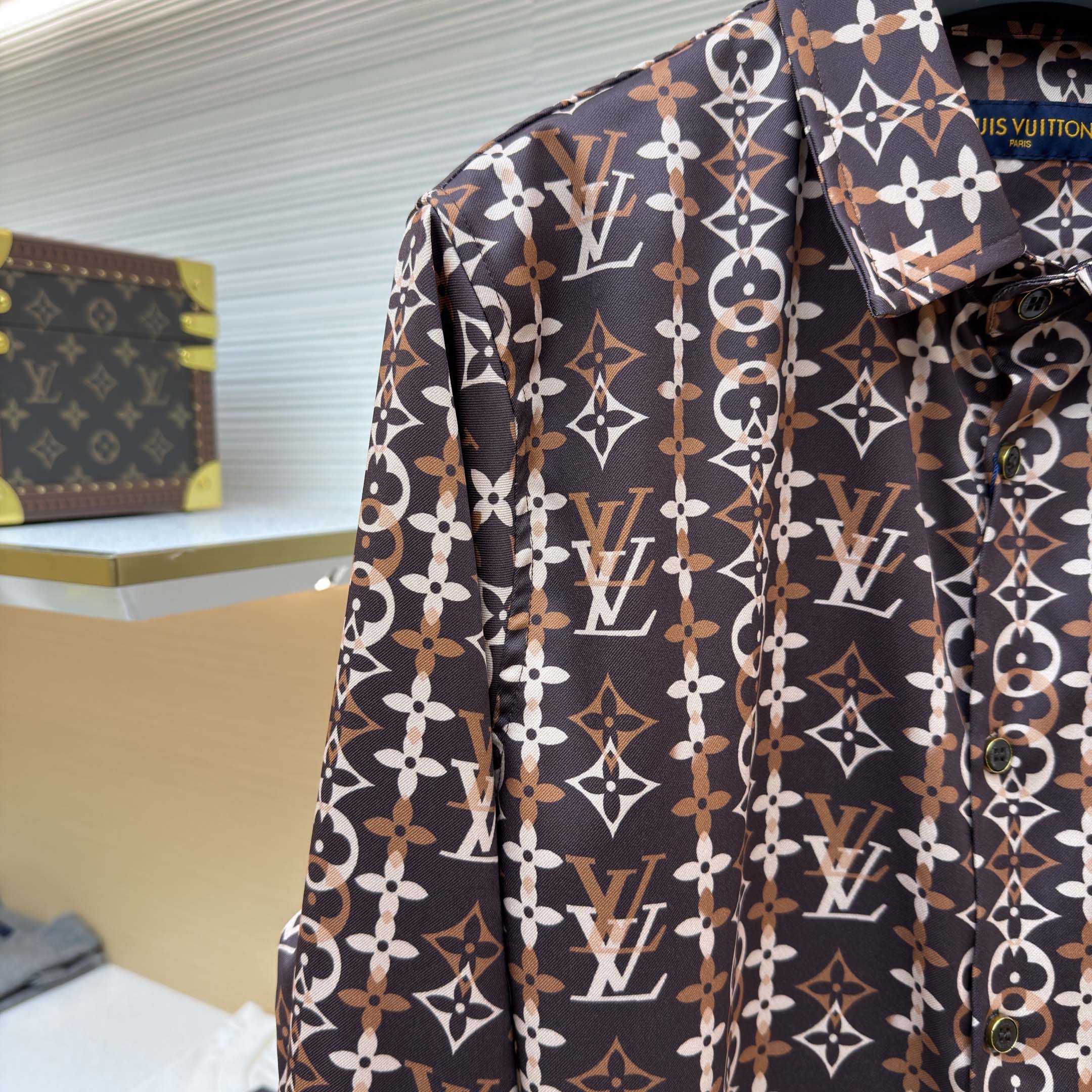 Louis Vuitton Monogram Printed Long-Sleeved Silk Shirt   1AJUOR - DopestKickz