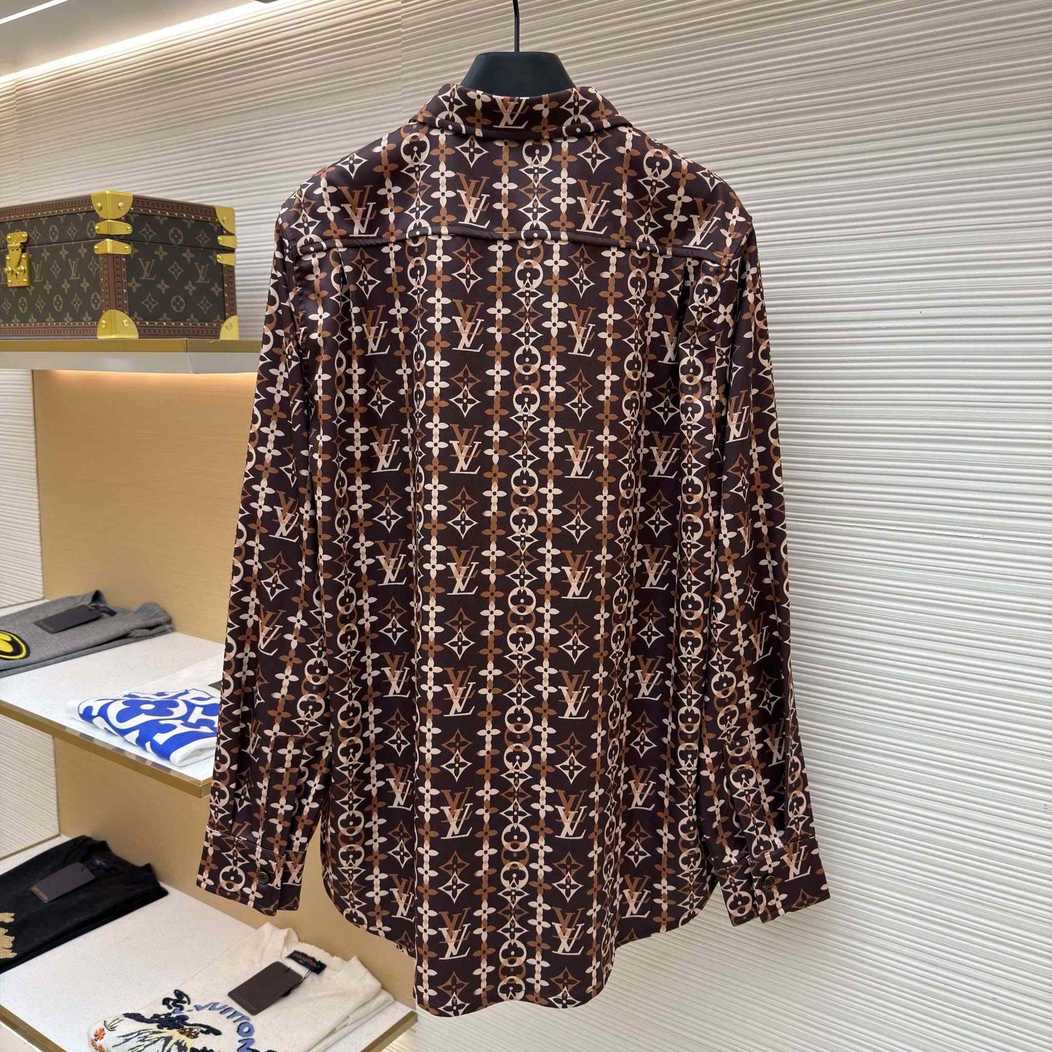 Louis Vuitton Monogram Printed Long-Sleeved Silk Shirt   1AJUOR - DopestKickz