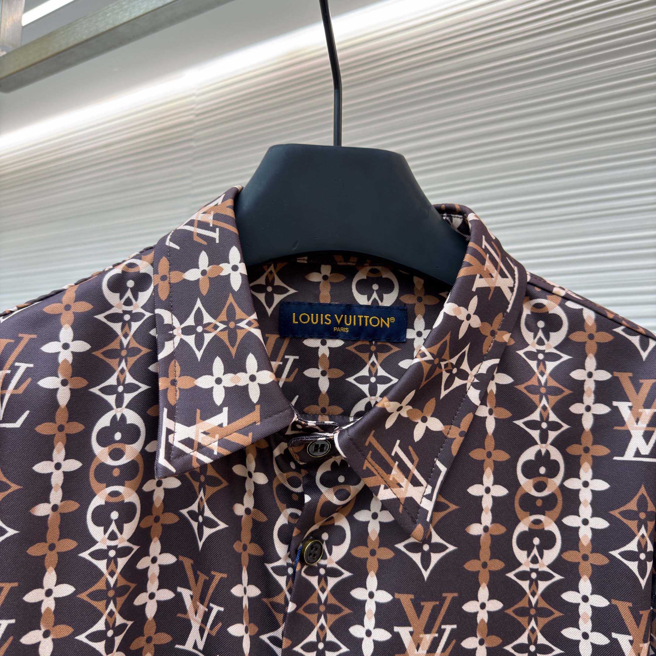 Louis Vuitton Monogram Printed Long-Sleeved Silk Shirt   1AJUOR - DopestKickz