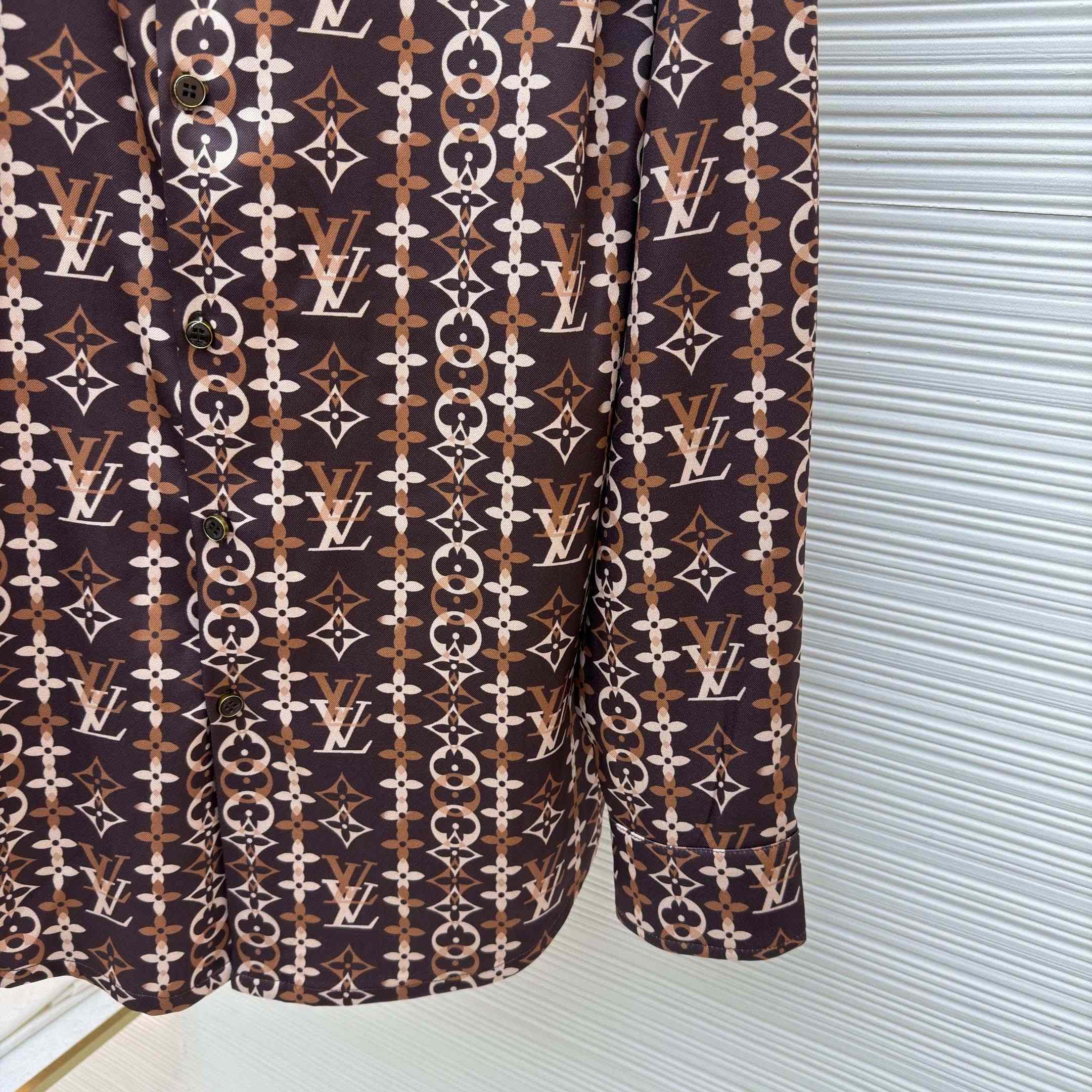 Louis Vuitton Monogram Printed Long-Sleeved Silk Shirt   1AJUOR - DopestKickz