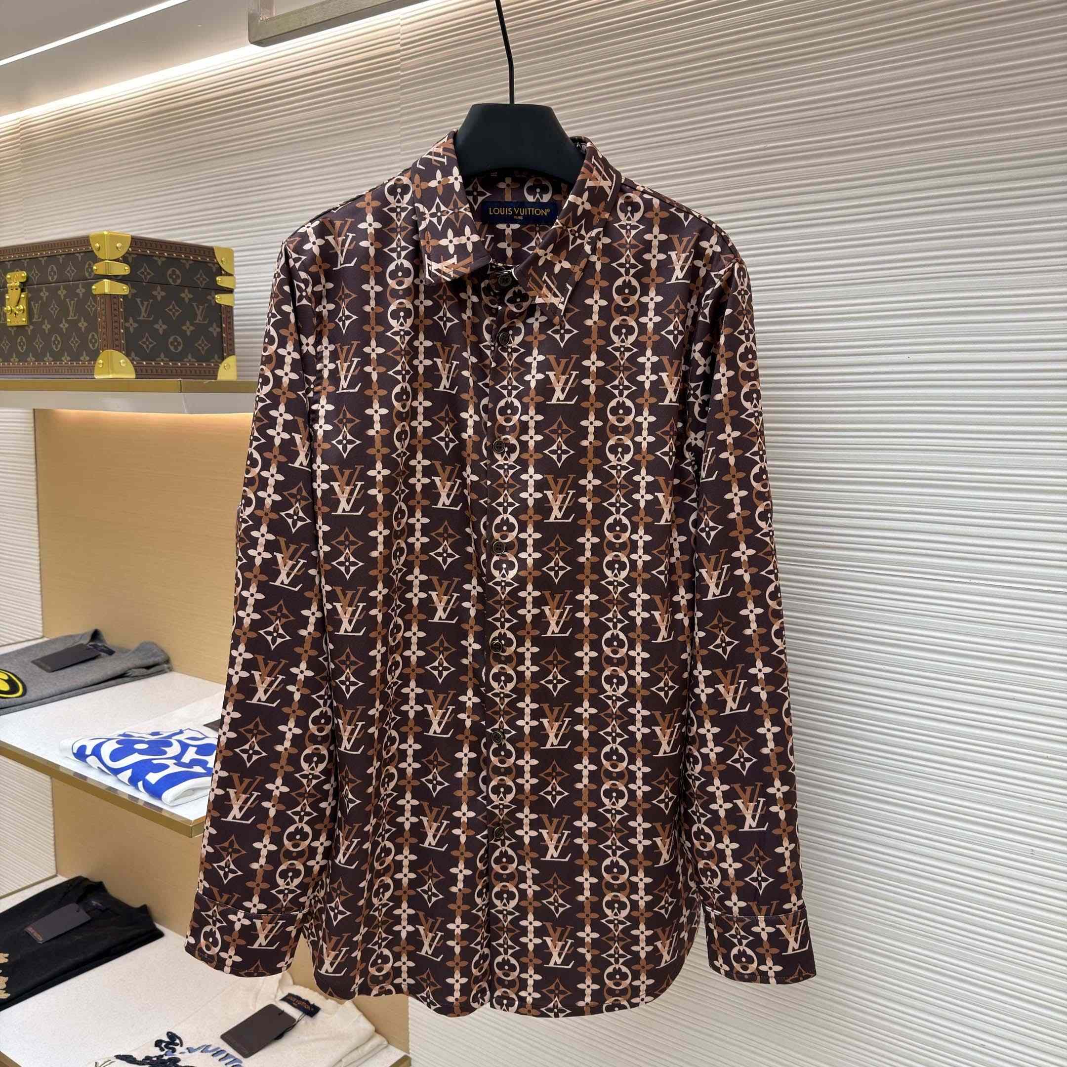 Louis Vuitton Monogram Printed Long-Sleeved Silk Shirt   1AJUOR - DopestKickz