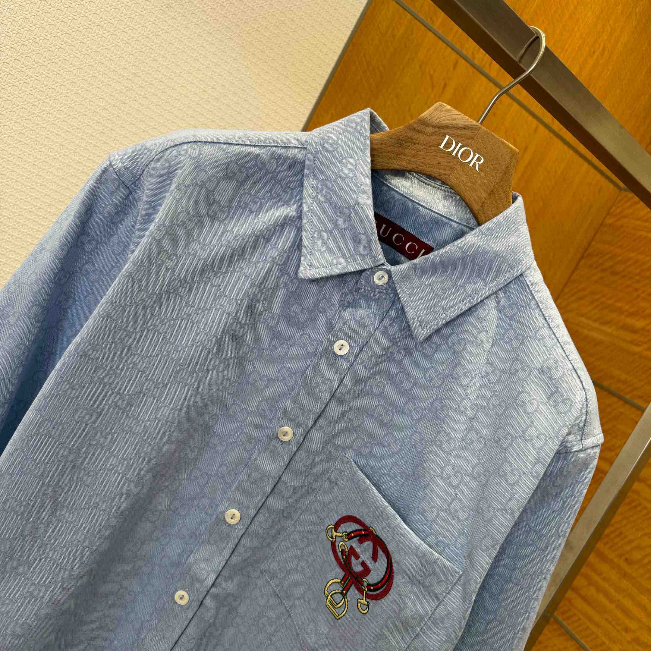 Gucci GG Oxford Cotton Shirt With Embroidery - DopestKickz