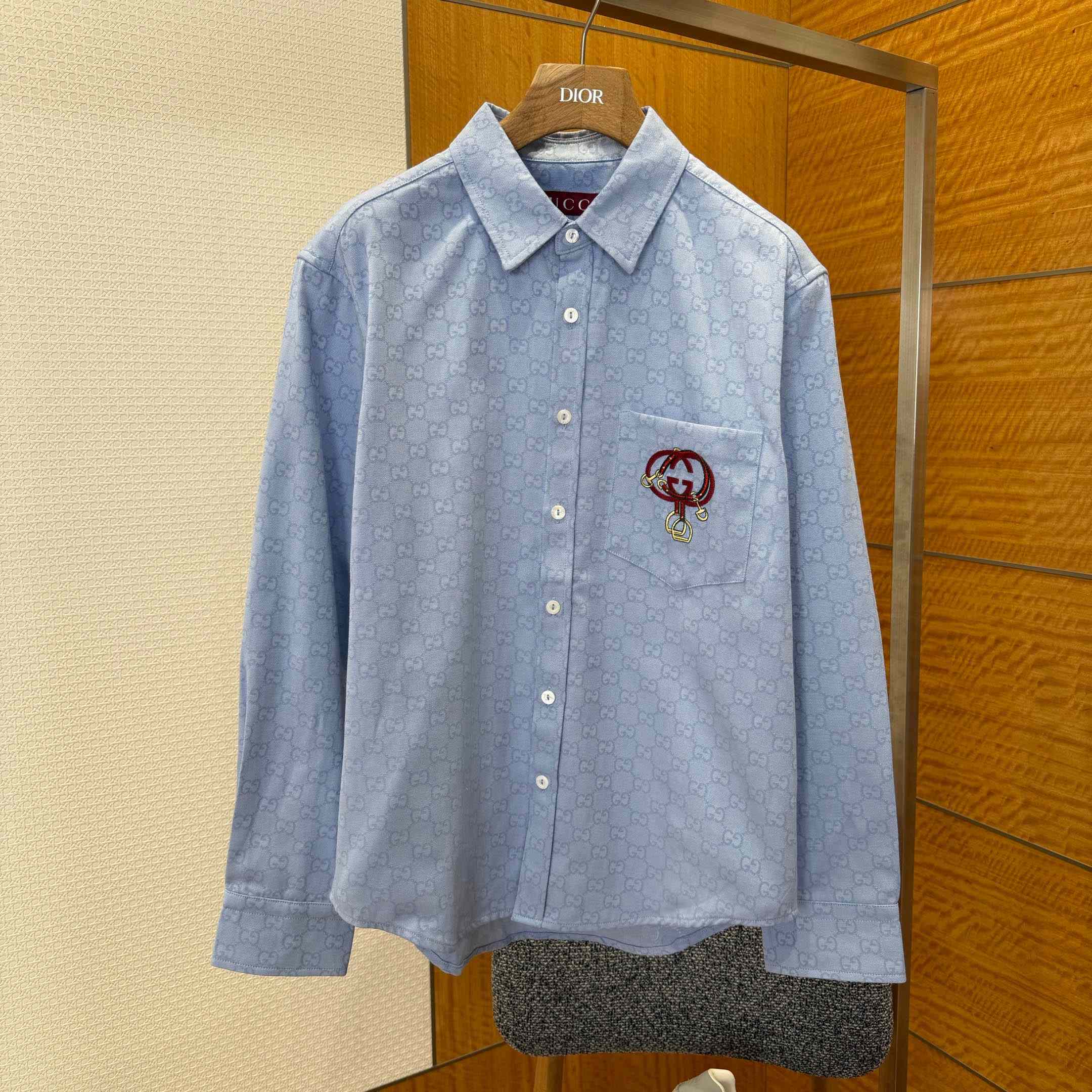Gucci GG Oxford Cotton Shirt With Embroidery - DopestKickz