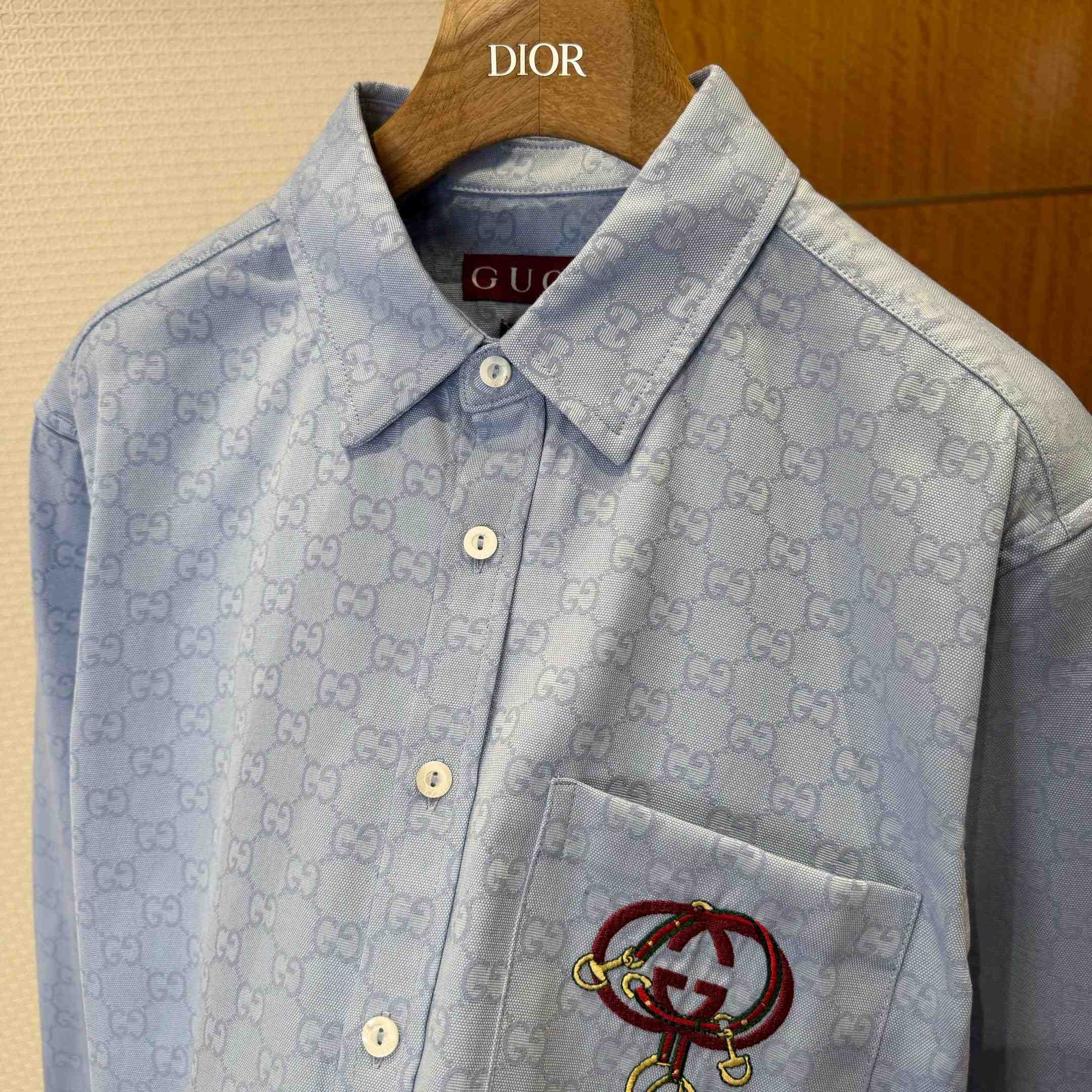 Gucci GG Oxford Cotton Shirt With Embroidery - DopestKickz
