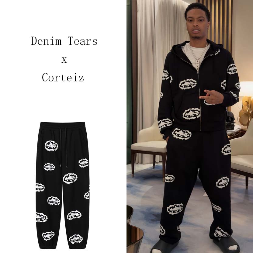 Denim Tears x Corteiz Cotton Wreath Sweatpants 'Black' - DopestKickz
