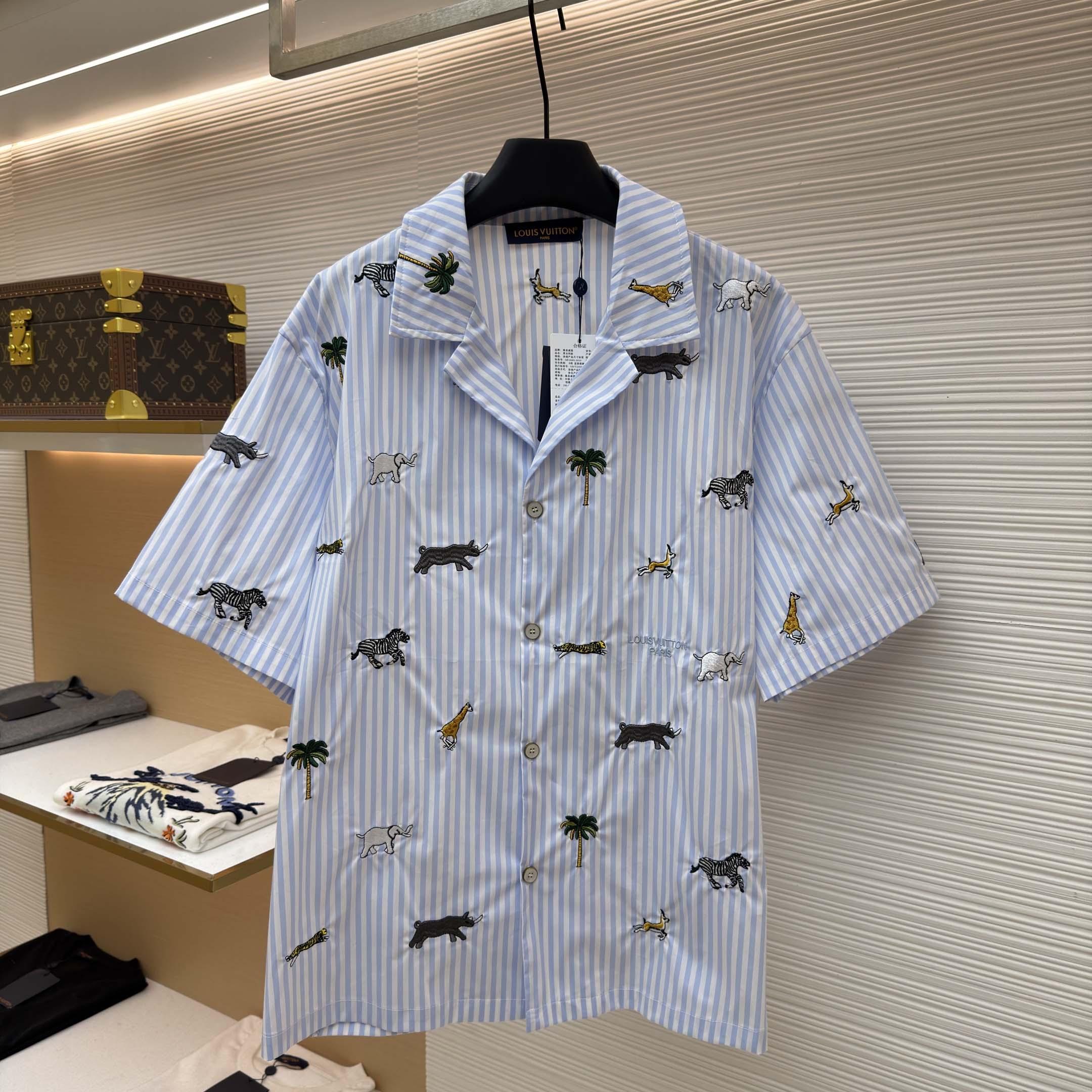 Louis Vuitton LV x The Darjeeling Limited Embroidered Striped Short Shirt     1AJUX6 - DopestKickz