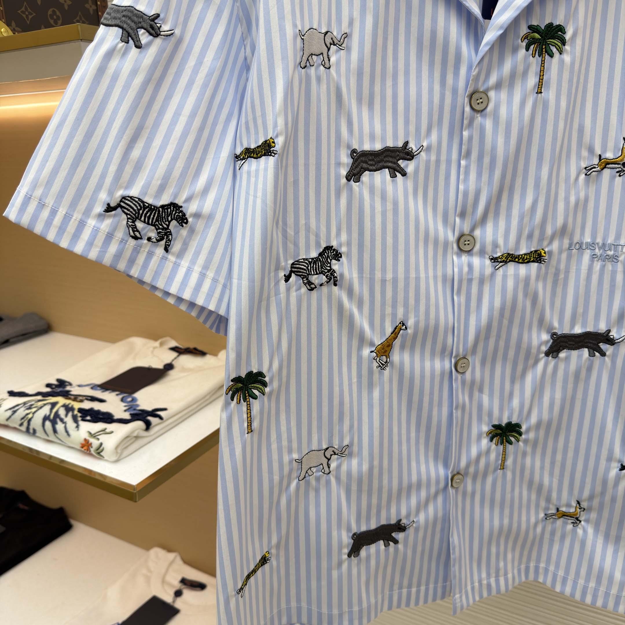 Louis Vuitton LV x The Darjeeling Limited Embroidered Striped Short Shirt     1AJUX6 - DopestKickz