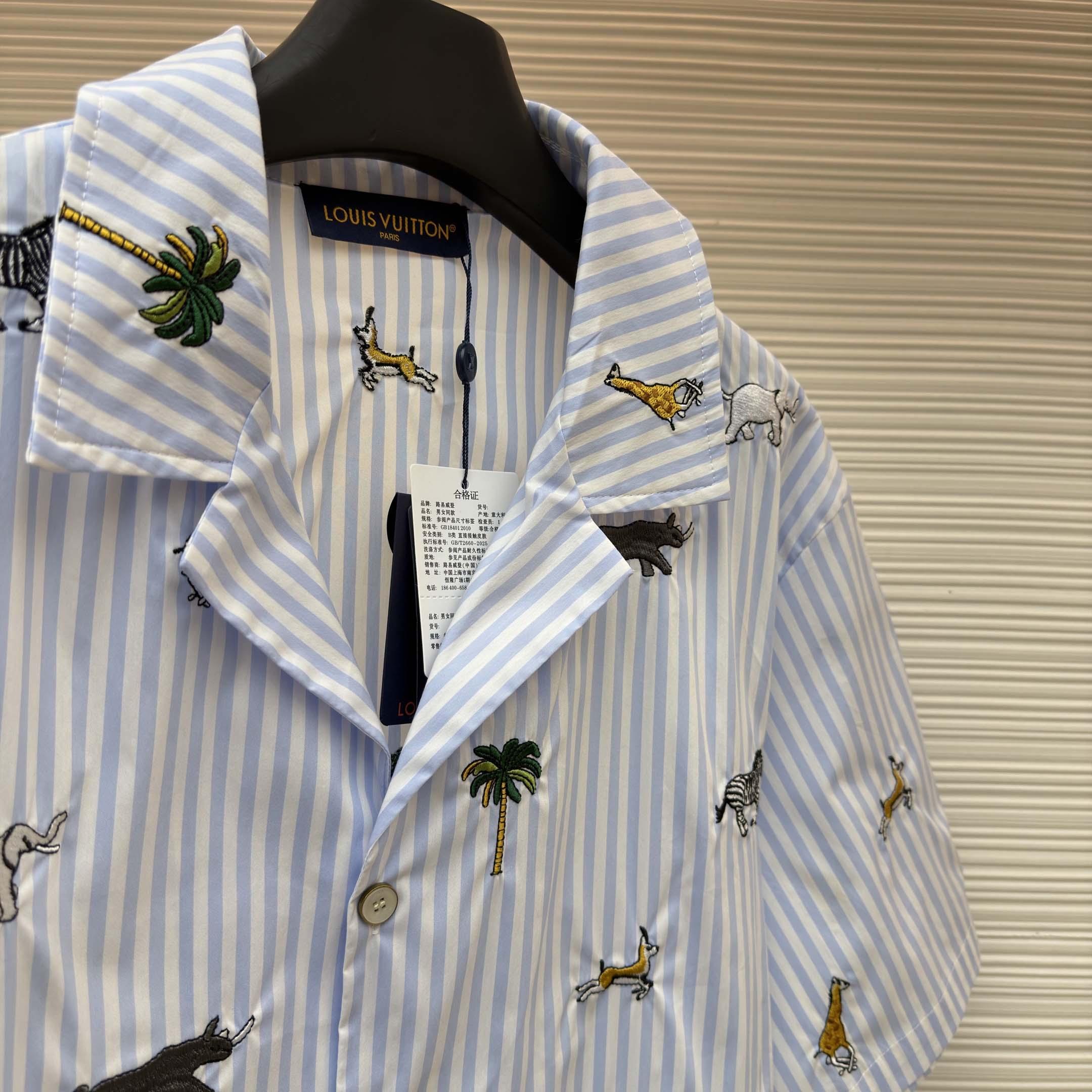 Louis Vuitton LV x The Darjeeling Limited Embroidered Striped Short Shirt     1AJUX6 - DopestKickz