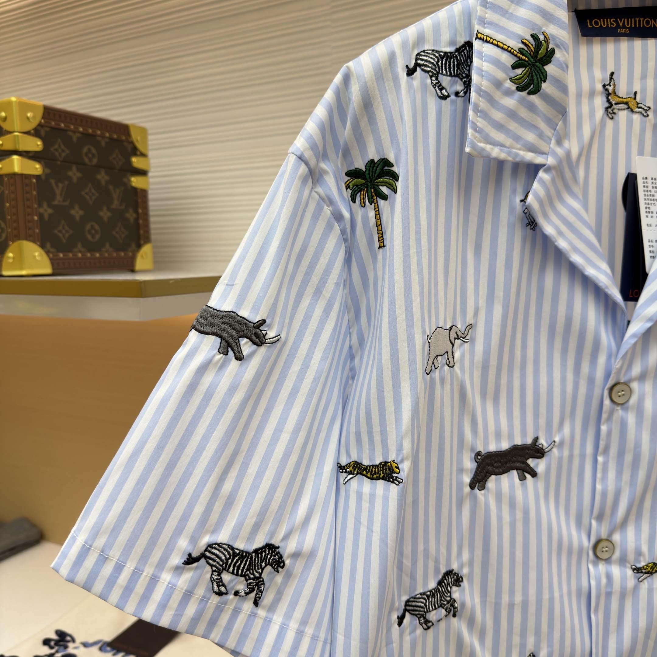 Louis Vuitton LV x The Darjeeling Limited Embroidered Striped Short Shirt     1AJUX6 - DopestKickz