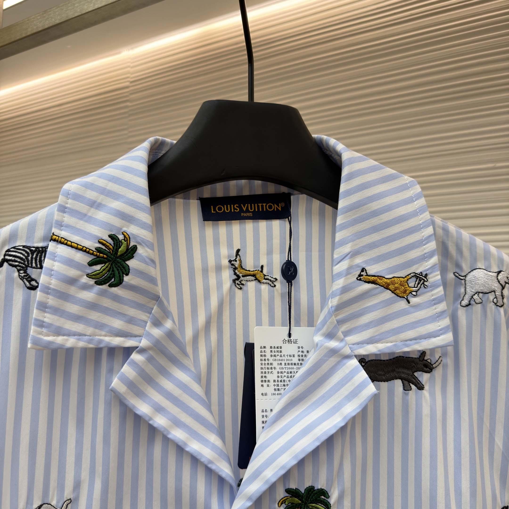 Louis Vuitton LV x The Darjeeling Limited Embroidered Striped Short Shirt     1AJUX6 - DopestKickz