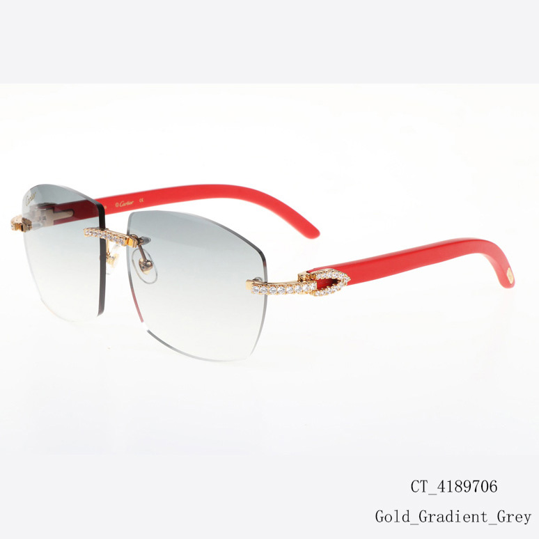 Cartier CT 4189706 Big Diamond Red Wood Sunglasses In Gold Gradient Grey - DopestKickz