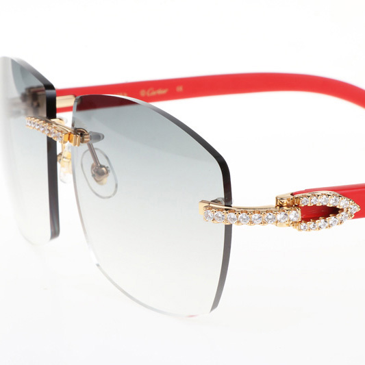Cartier CT 4189706 Big Diamond Red Wood Sunglasses In Gold Gradient Grey - DopestKickz